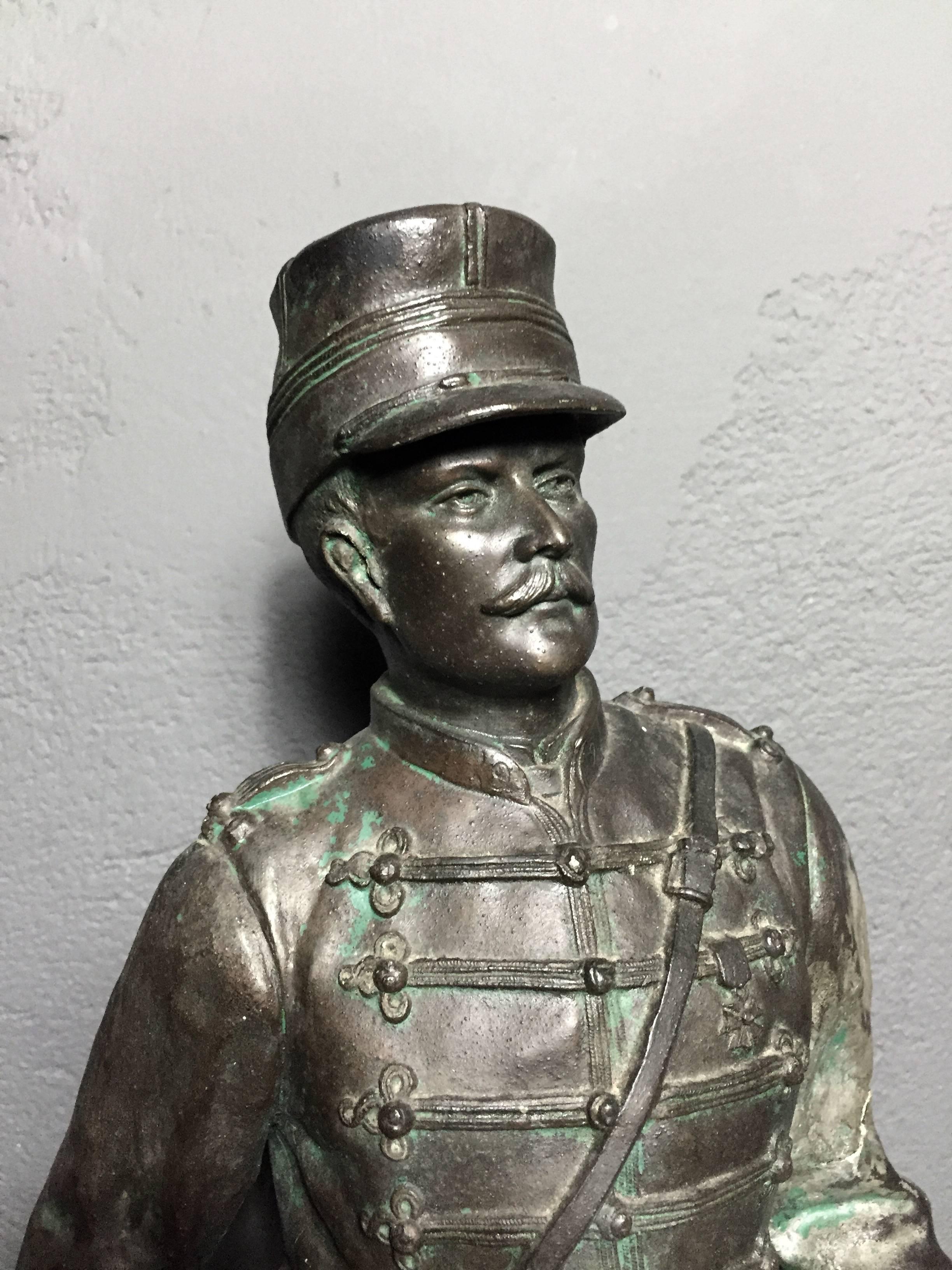 Large Spelter Metal Soldier Figure, French, Early 20th Century In Good Condition In Hudson, NY