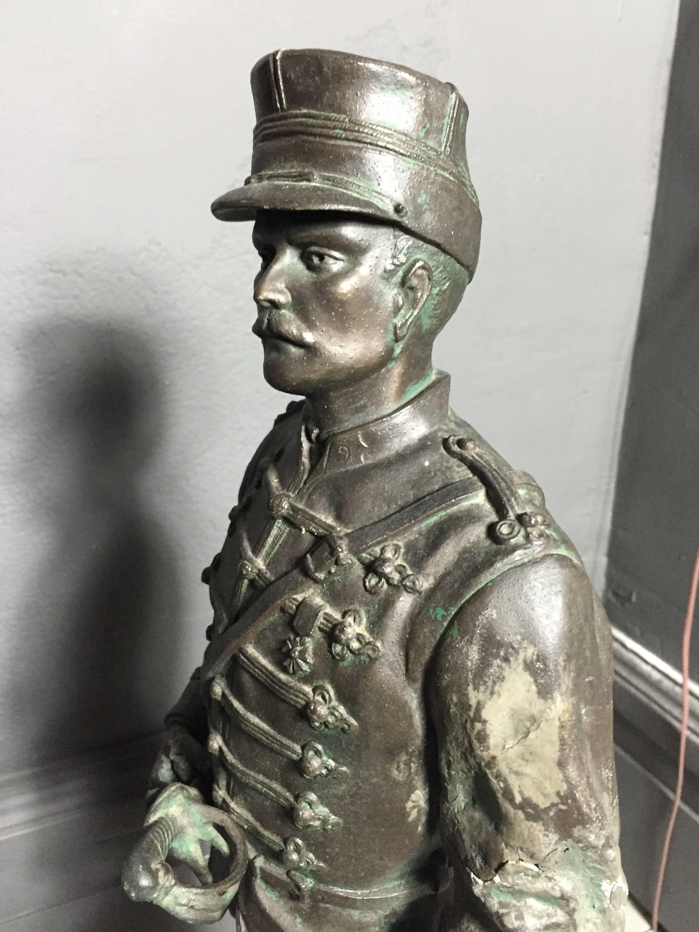 Beaux Arts Large Spelter Metal Soldier Figure, French, Early 20th Century