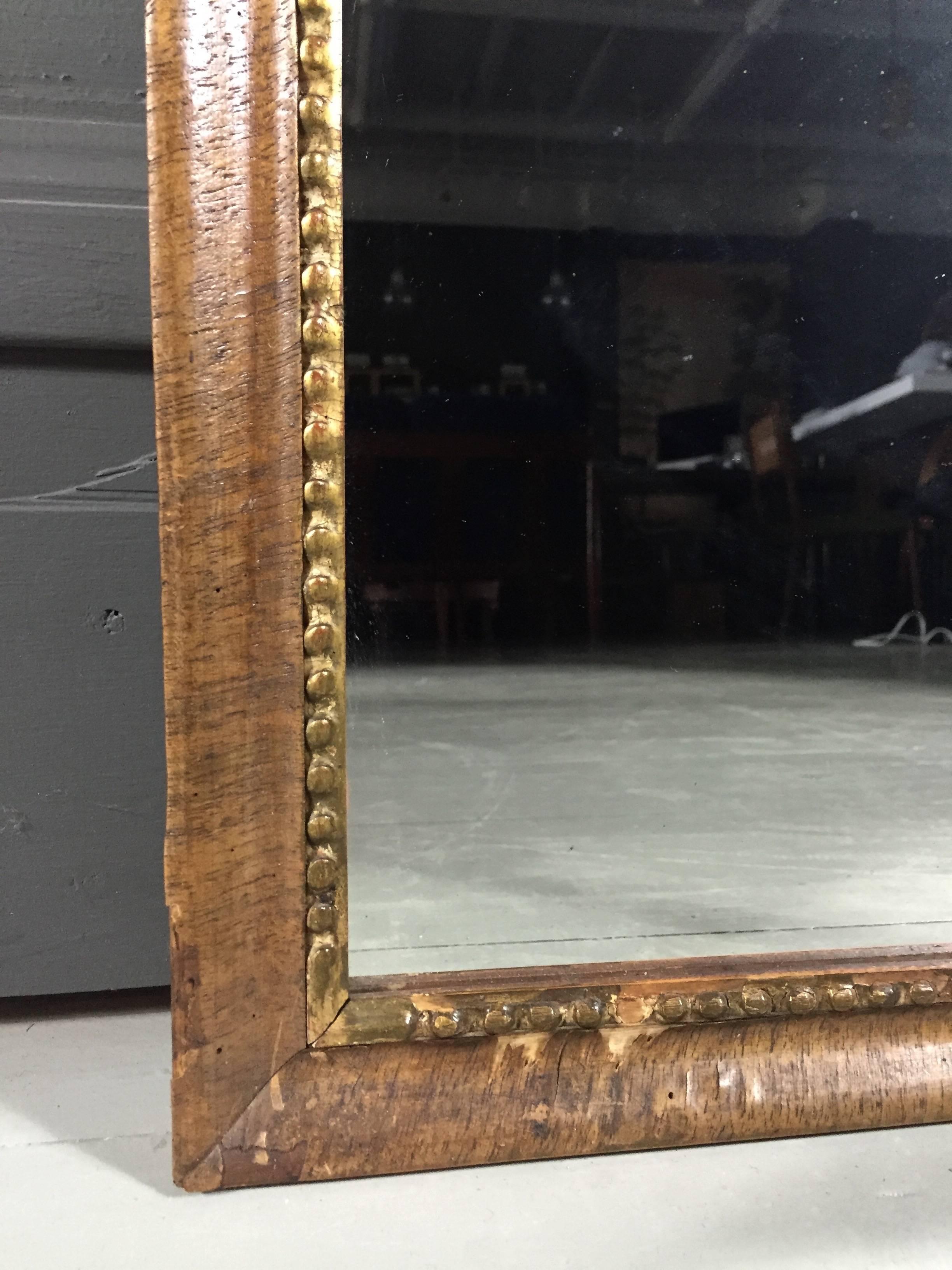 Small Walnut Mirror, Reverse Painted Glass Capital, Late 18th Century For Sale 3