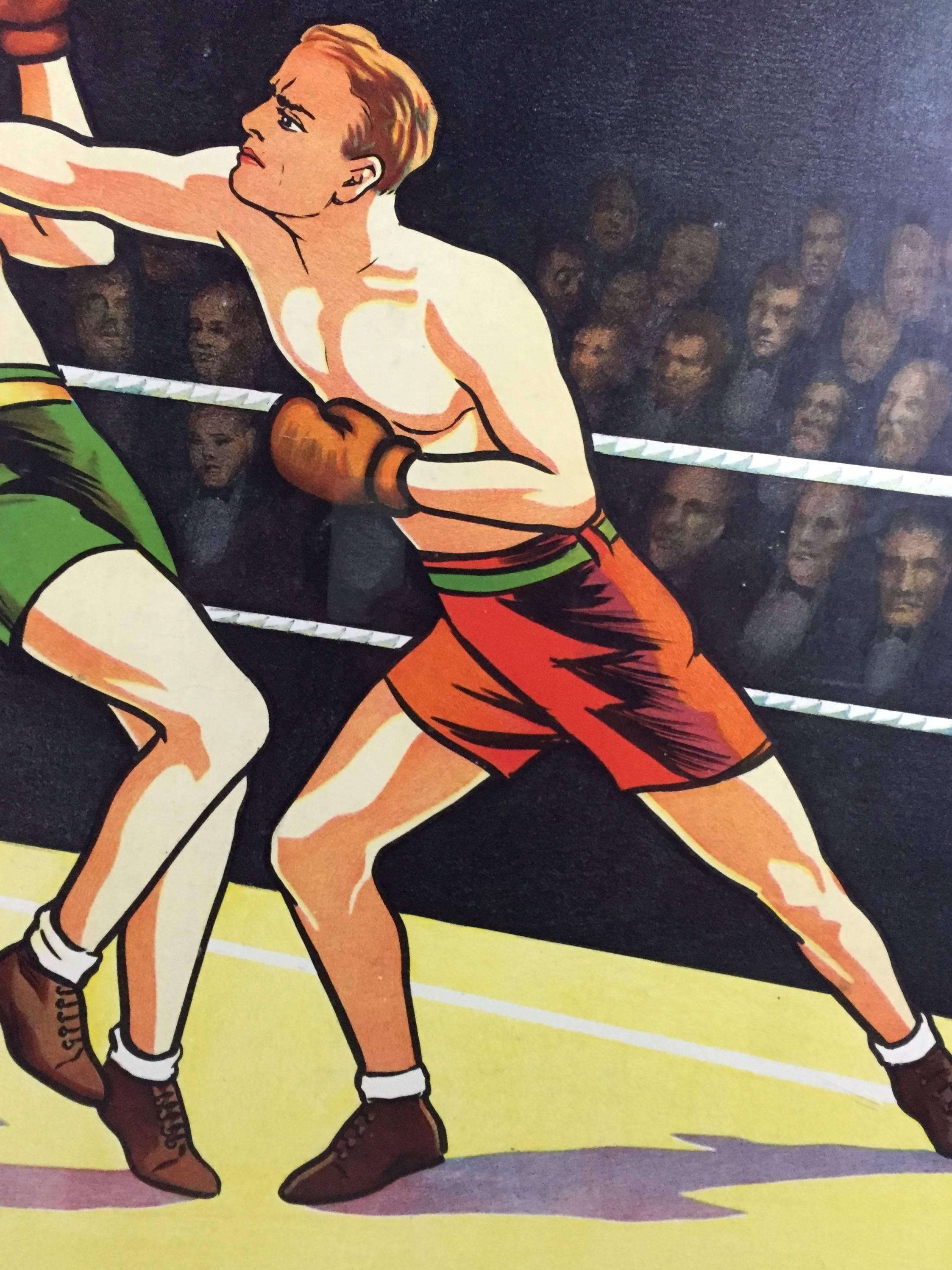 English Vintage Boxing Lithograph, Willsons' Leicester, England, 1930s