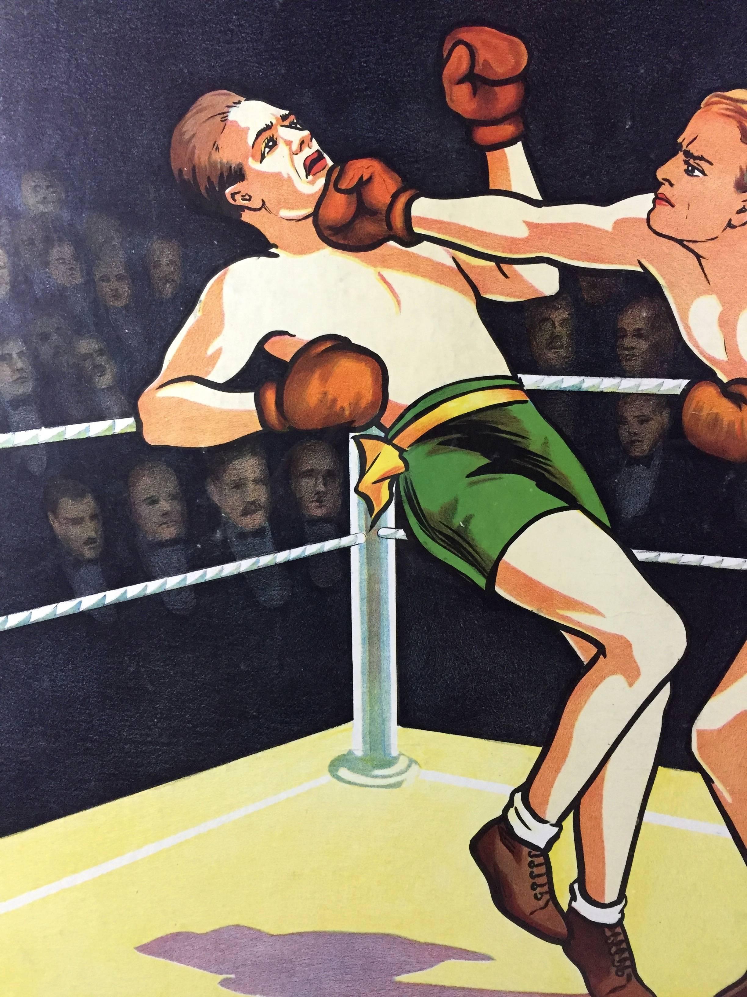 Vintage Boxing Lithograph, Willsons' Leicester, England, 1930s In Good Condition In Hudson, NY