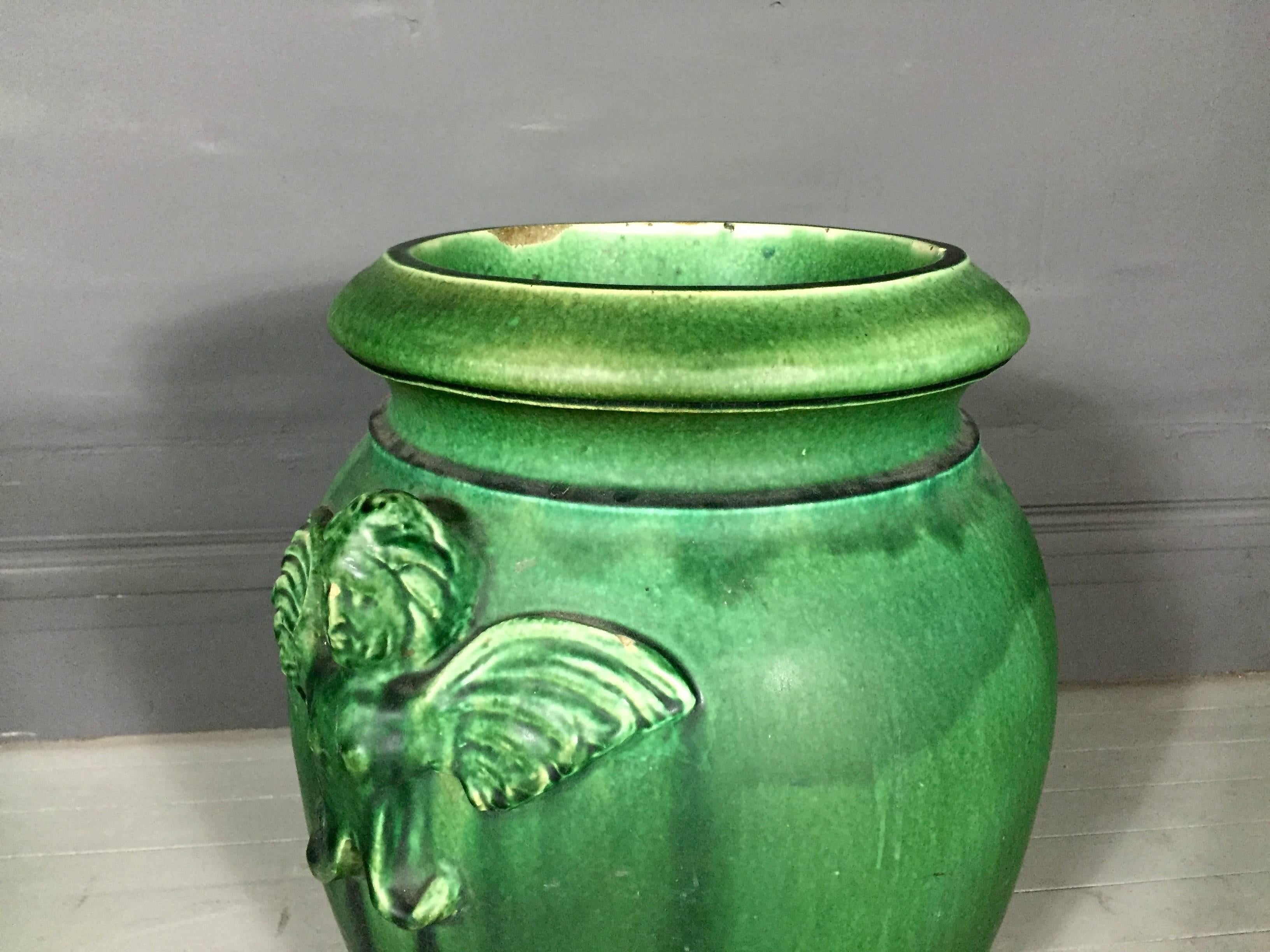 Glazed Stoneware Arts and Crafts Oil Jar, after Grueby, Early 1900s In Good Condition In Hudson, NY