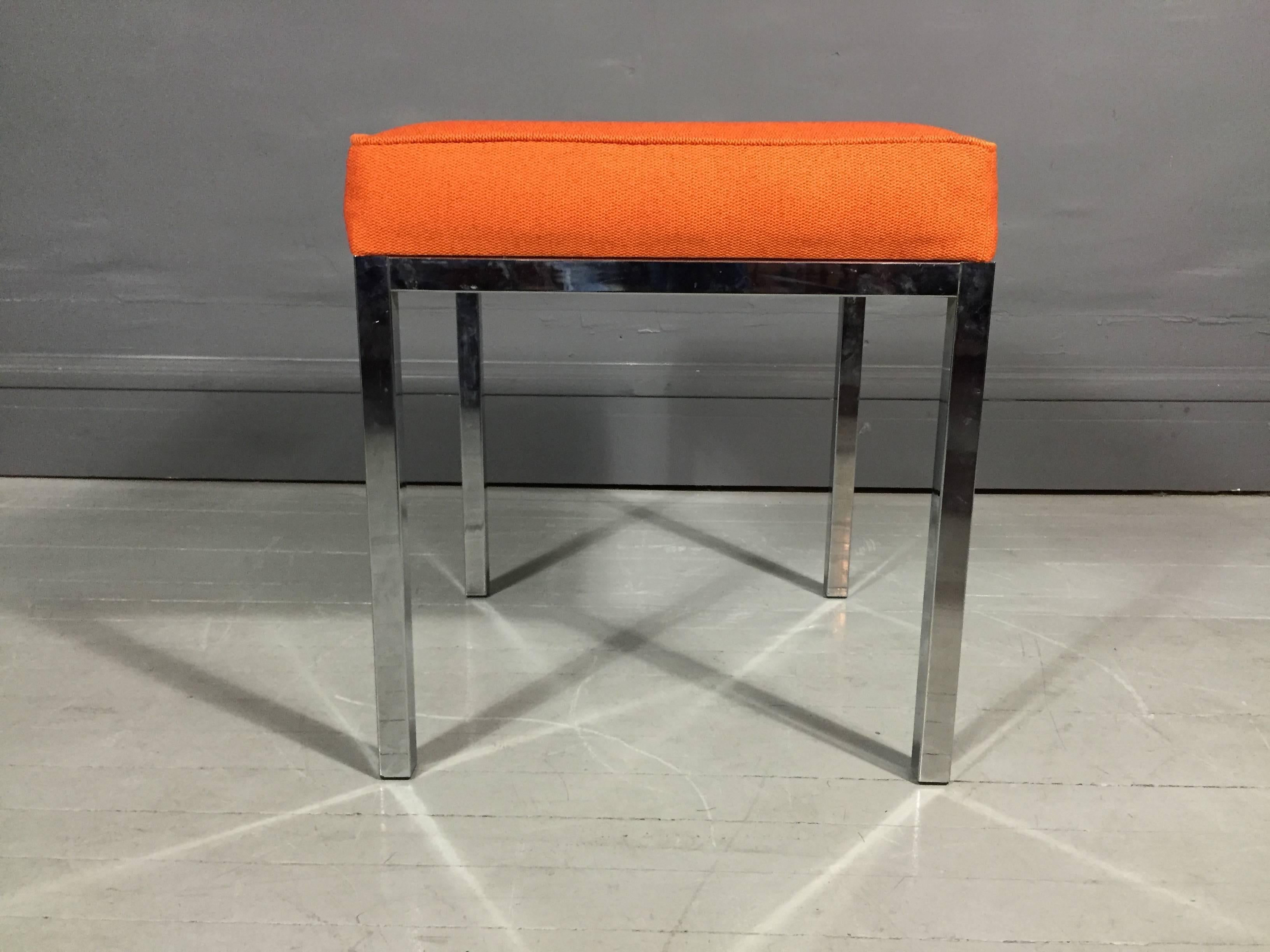 American Pair of Chrome and Orange Wool Upholstered Benches, USA, 1970s