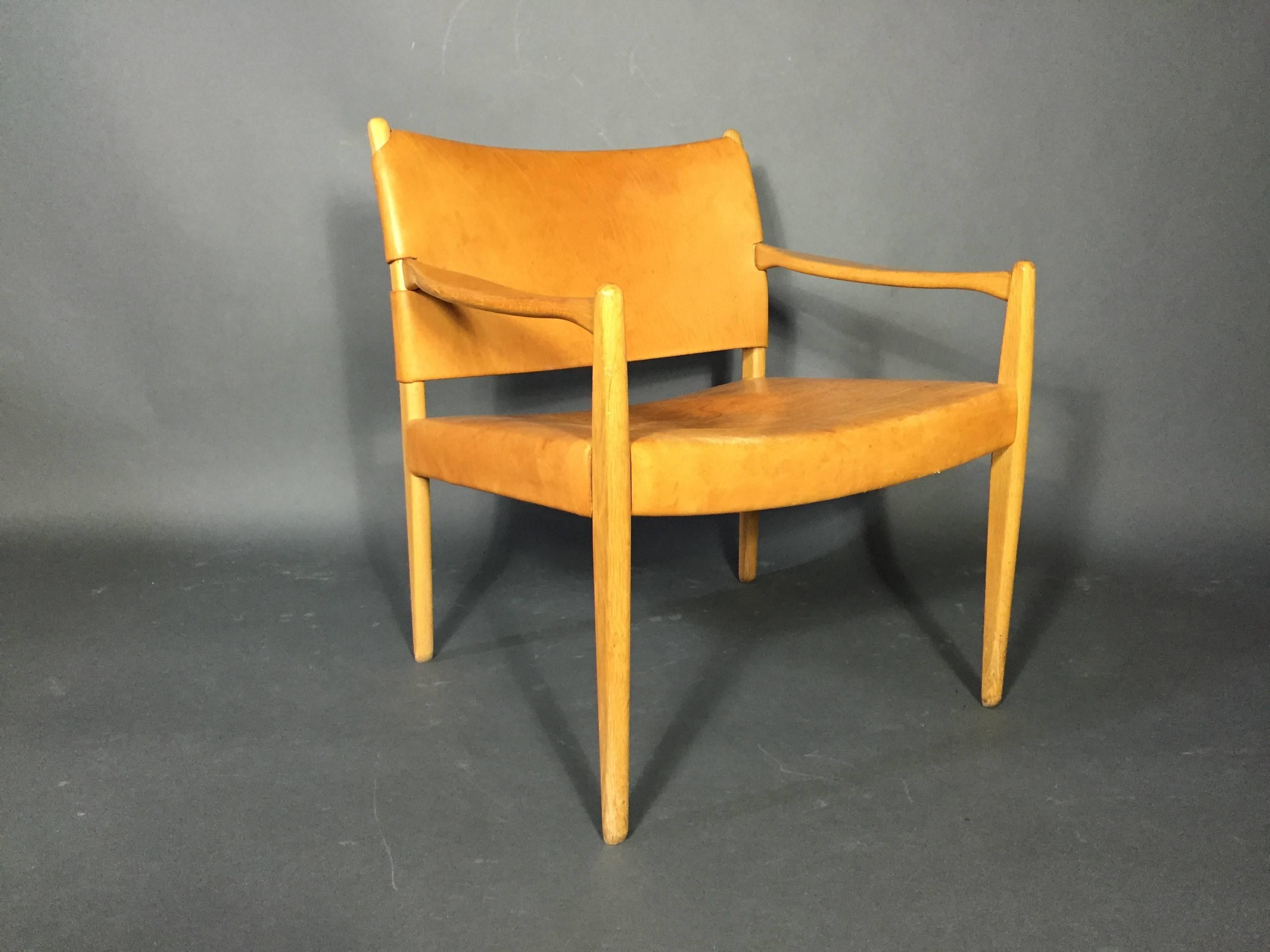 Swedish Per-Olof Scotte Saddle Leather Premiär Armchairs, Sweden, 1950s