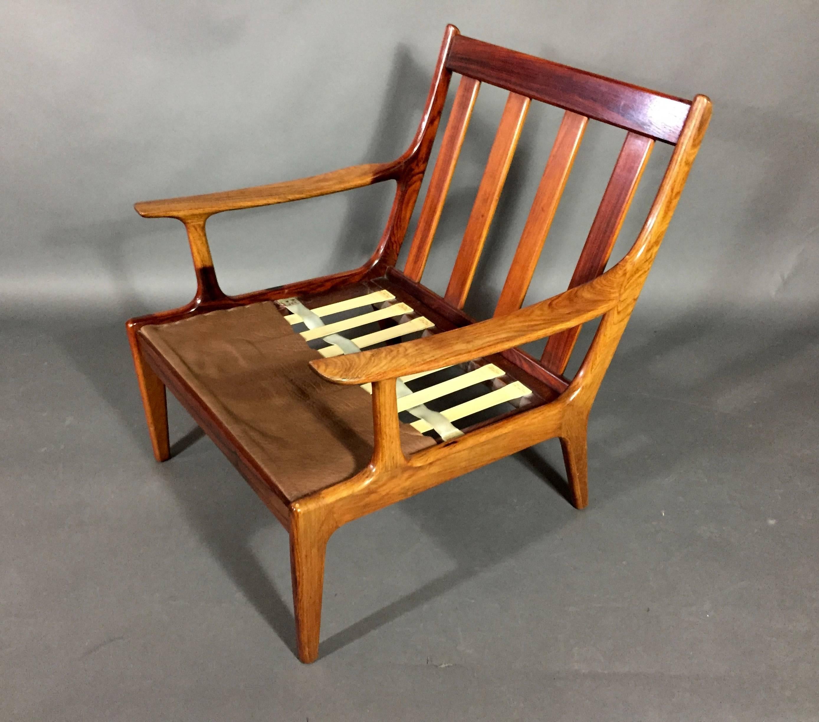 Solid Rosewood and Leather Lounge Chairs, Denmark, circa 1970 1