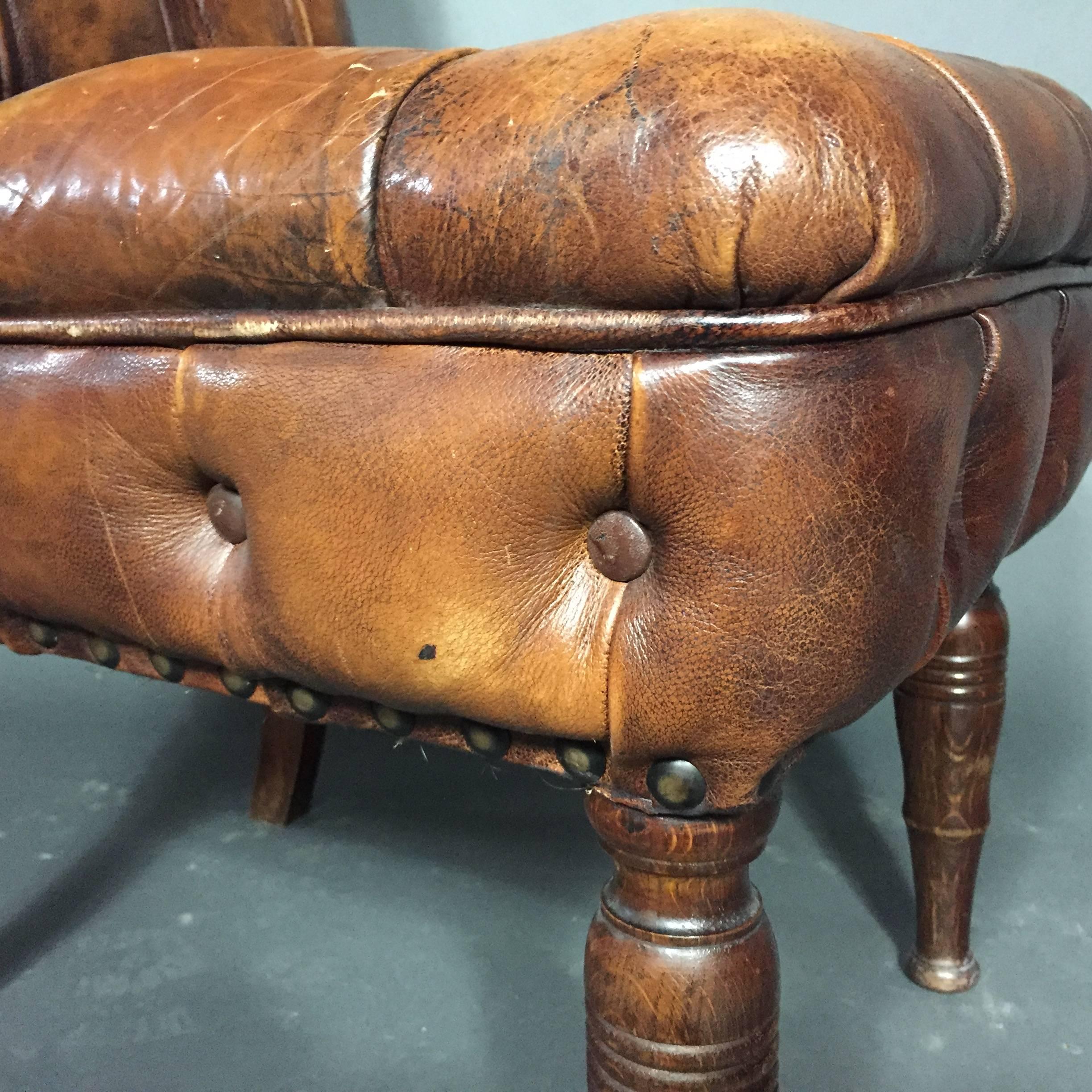 English Chesterfield Slipper Chair, 1920s, Updated Leather 2