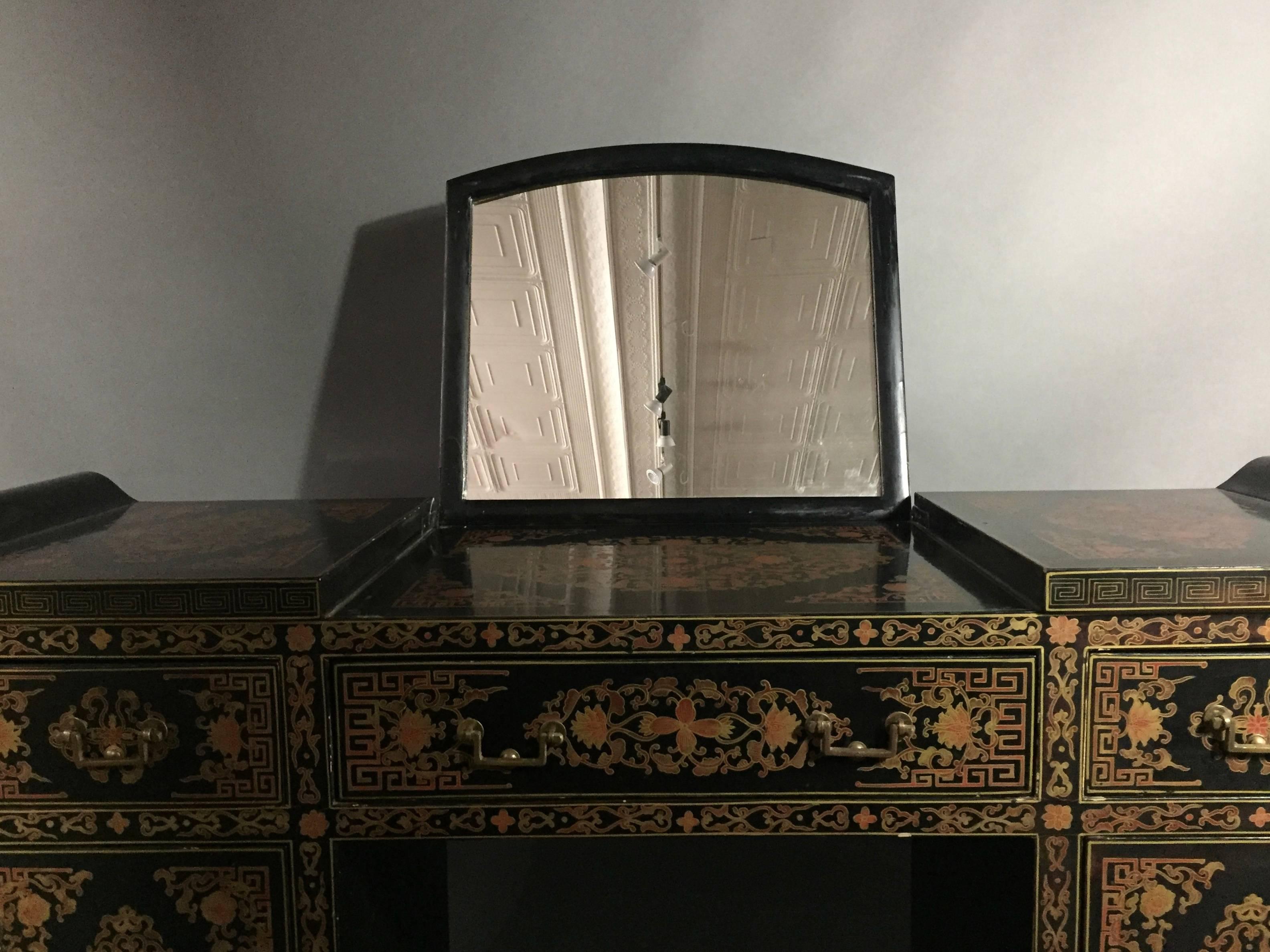 1940s Chinese Export Lacquer Decorated Dressing or Console Table 2