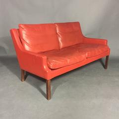 George Thams Red Leather and Rosewood Sofa, Denmark, 1960s