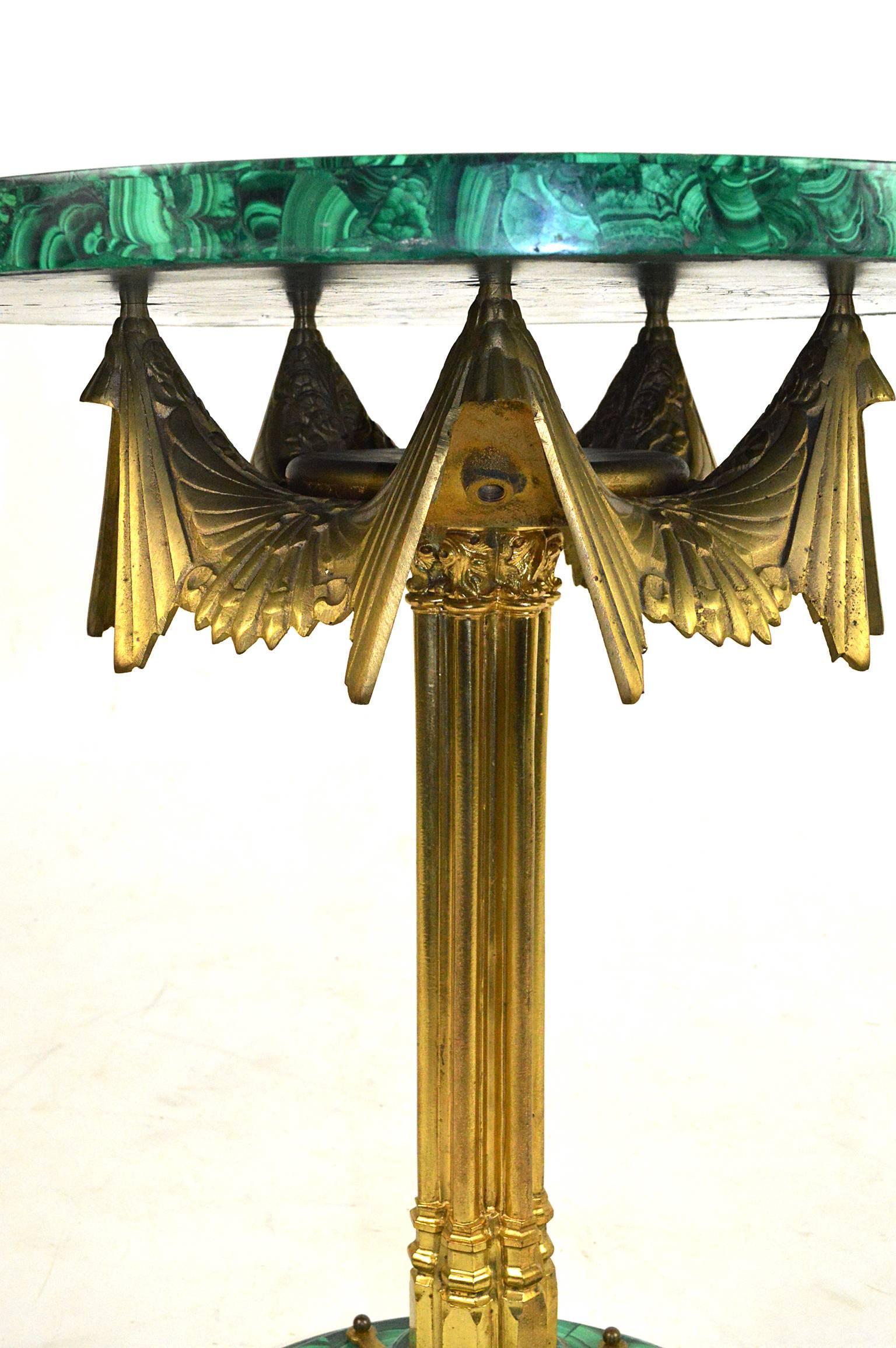 20th Century Pair of Deco Style Gilt Bronze and Malachite Side Tables For Sale