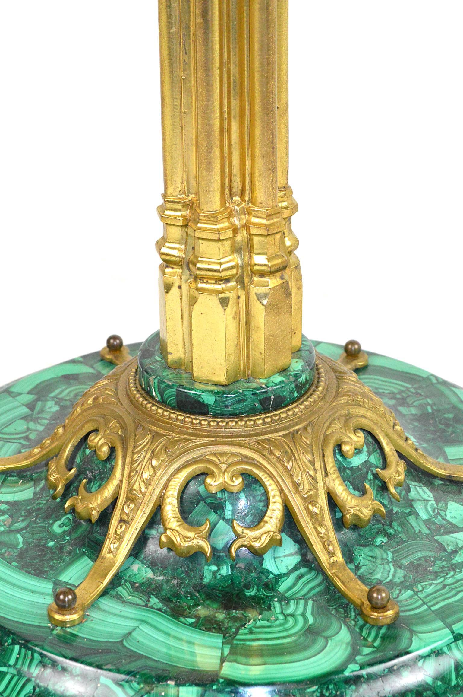 Pair of Deco Style Gilt Bronze and Malachite Side Tables For Sale 4