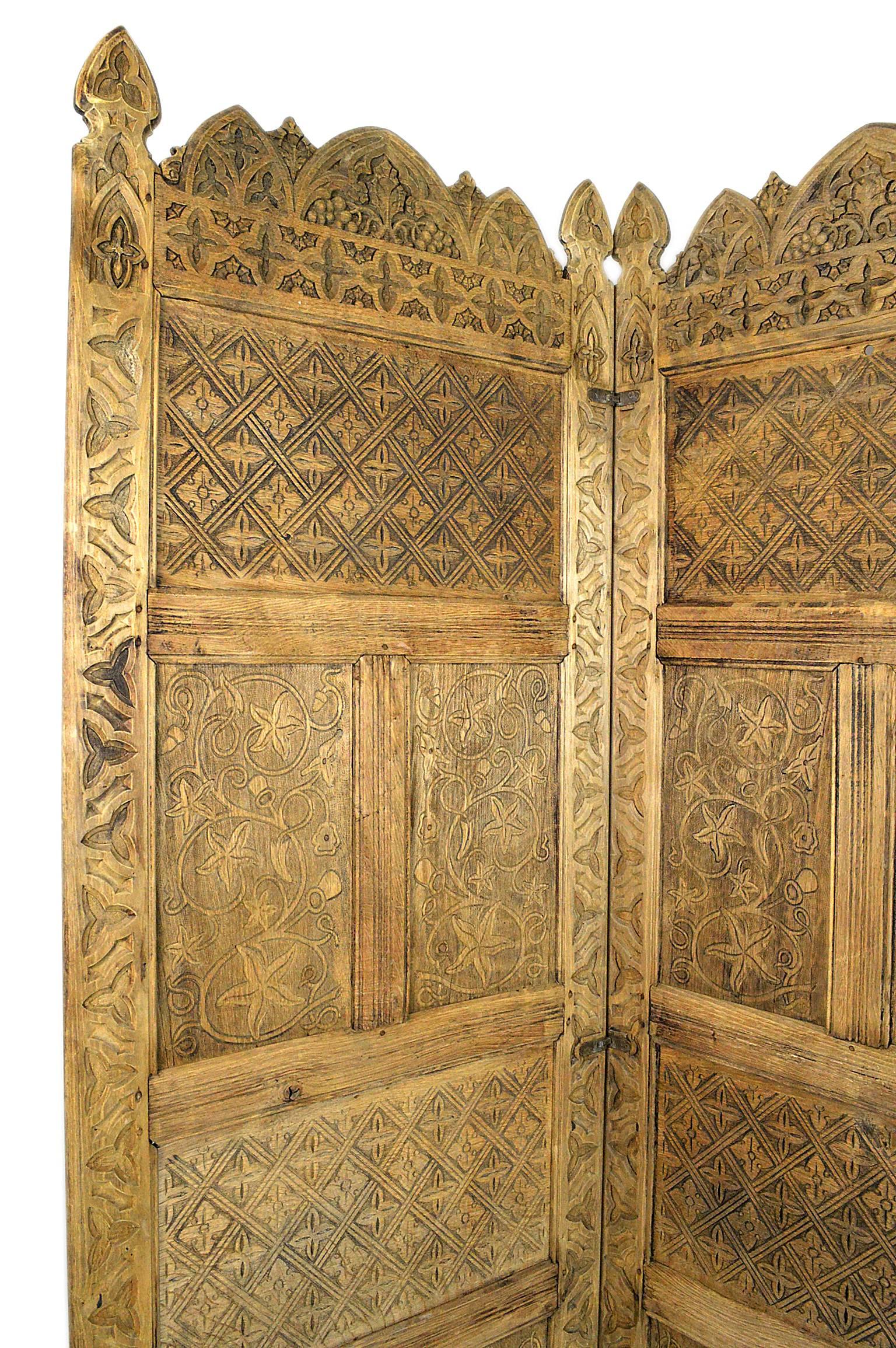 20th Century Three-Panel English Oak Gothic Revival Screen For Sale