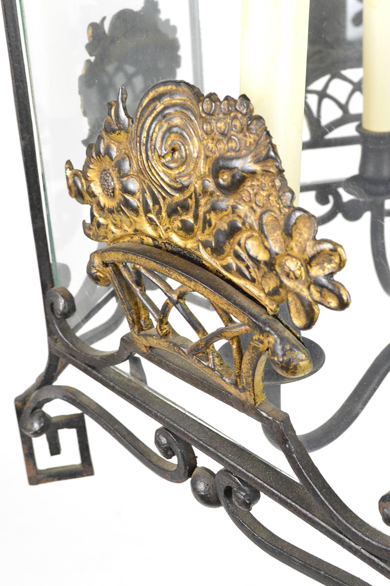 French Wrought Iron and Glass Lantern For Sale