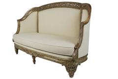19th Century French Regency Style Silver Giltwood Settee