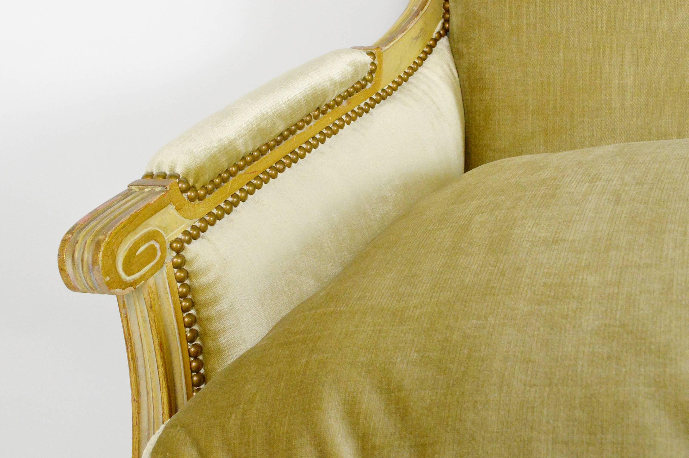 Upholstery French Louis XVI Style Painted Canape Sofa