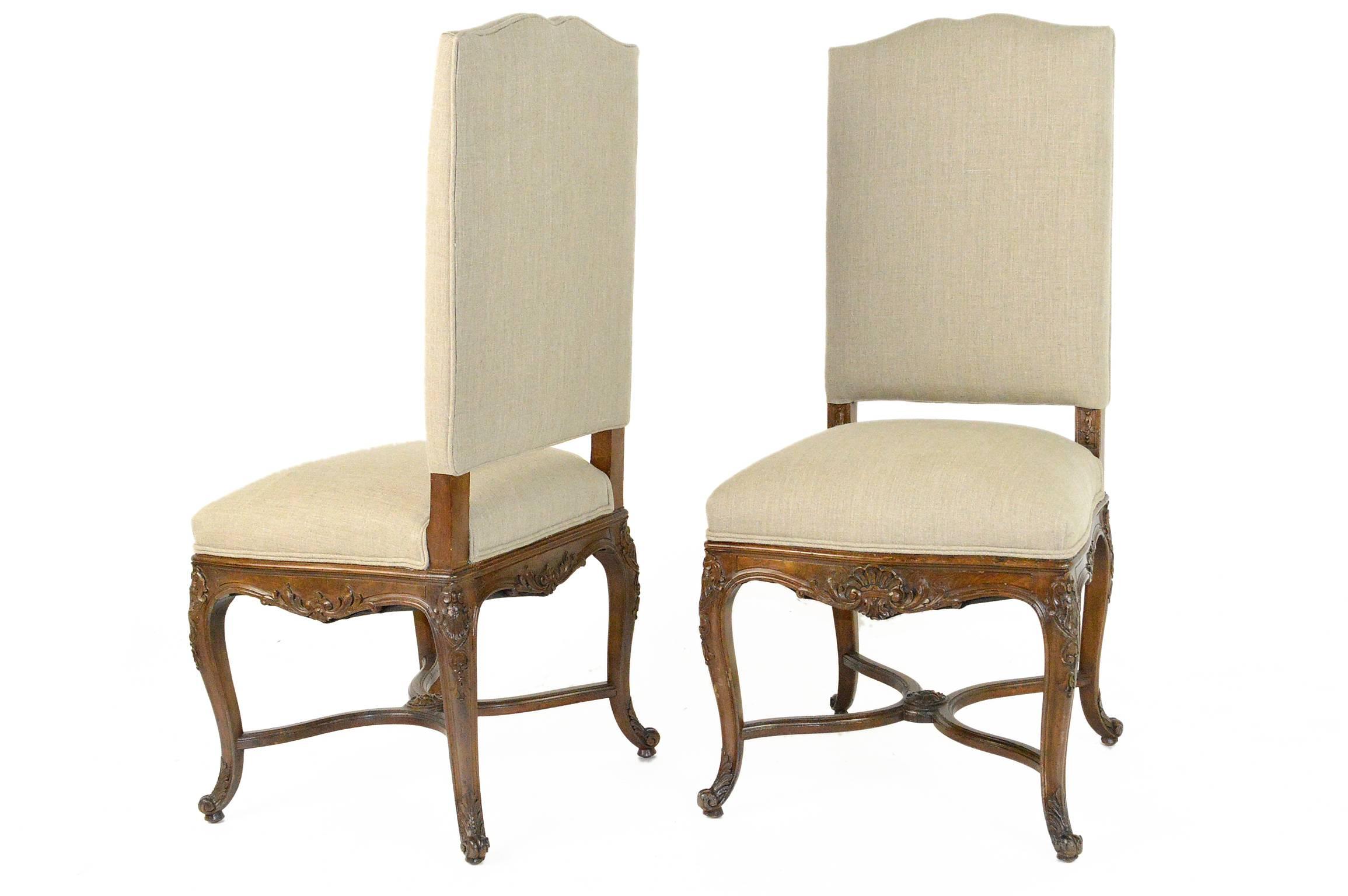 Upholstery Set of Eight Louis XV Style Walnut Dining Chairs For Sale