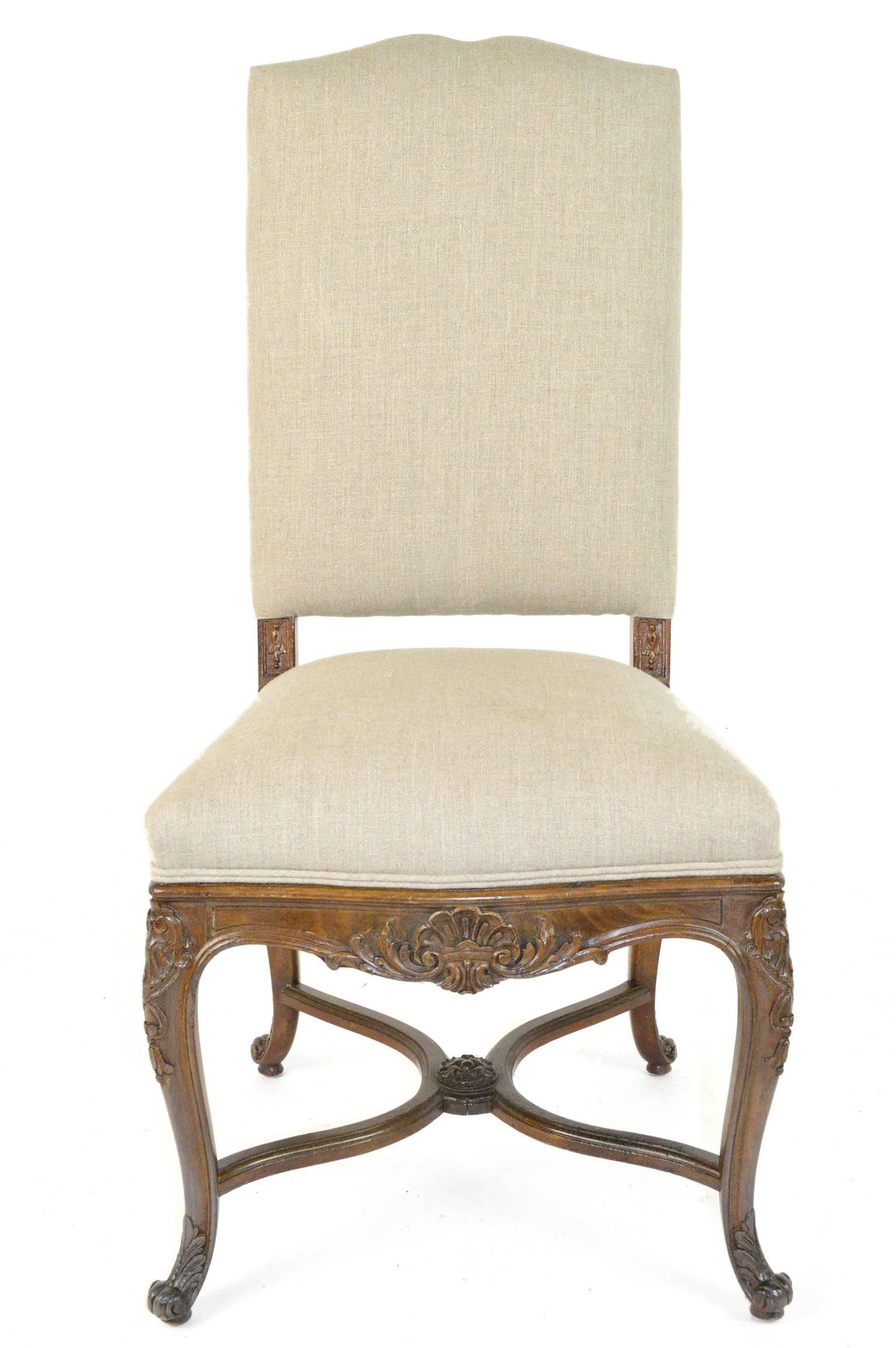French Set of Eight Louis XV Style Walnut Dining Chairs For Sale