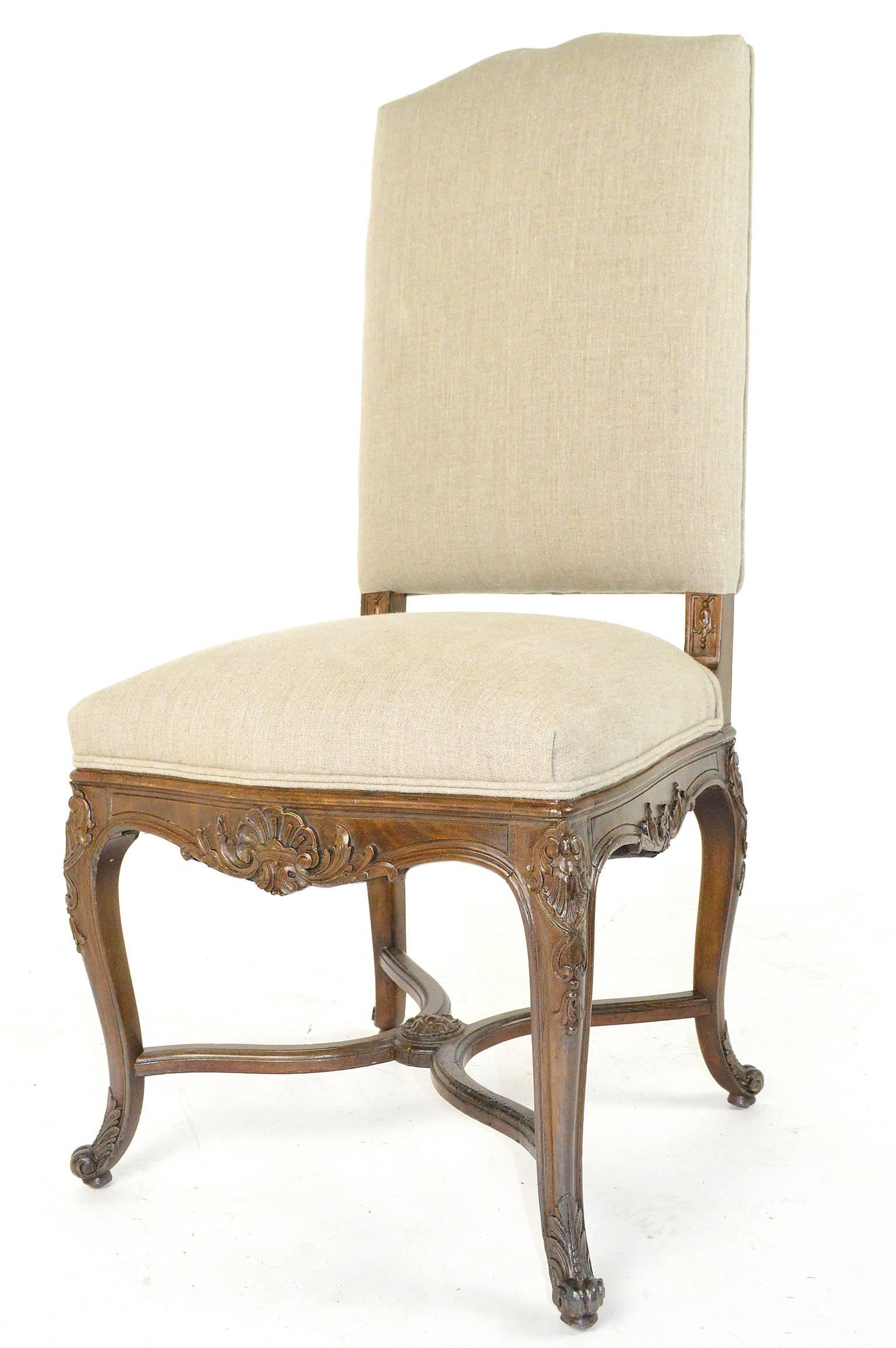 Set of Eight Louis XV Style Walnut Dining Chairs For Sale 1