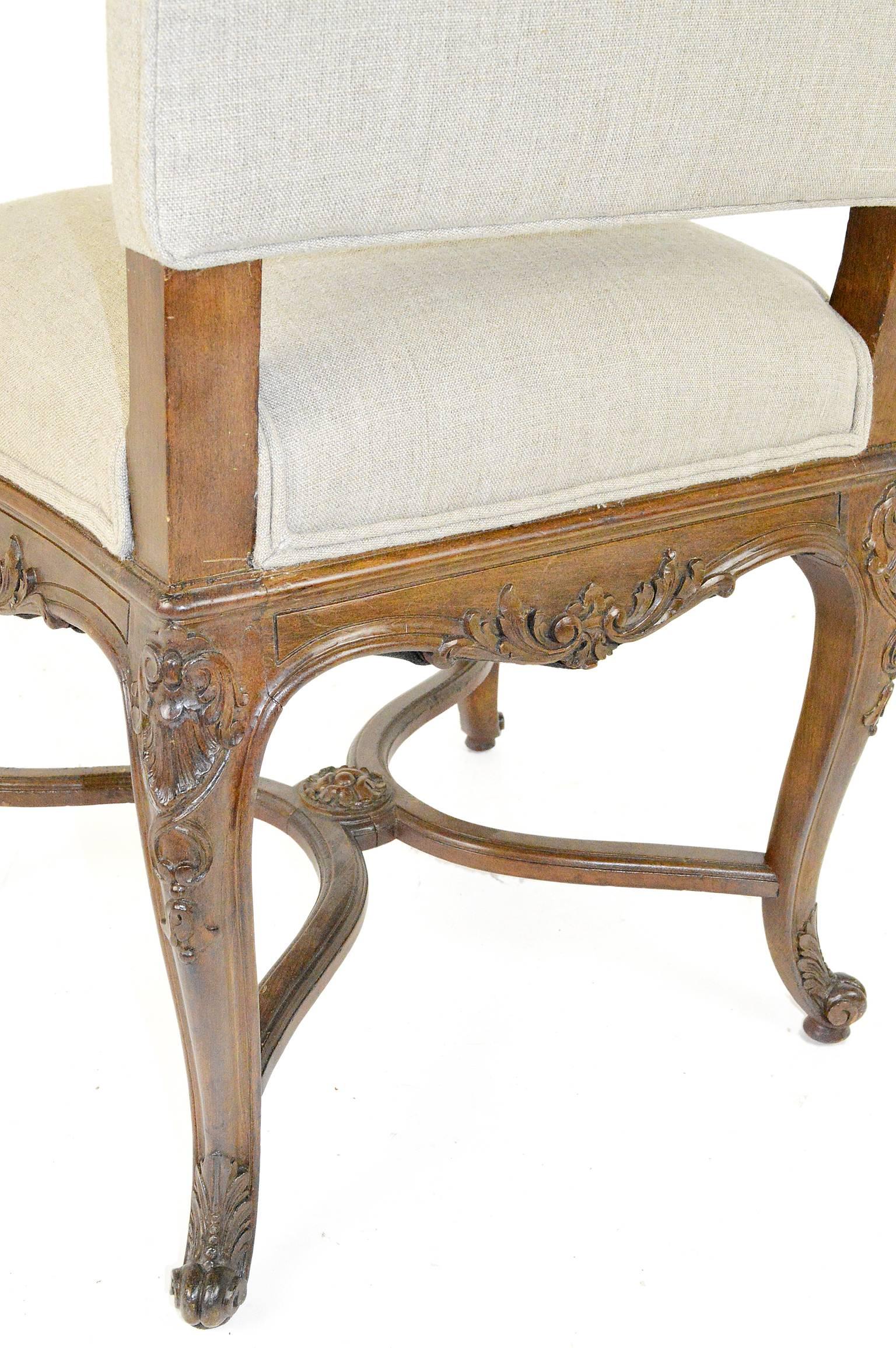 Set of Eight Louis XV Style Walnut Dining Chairs For Sale 4