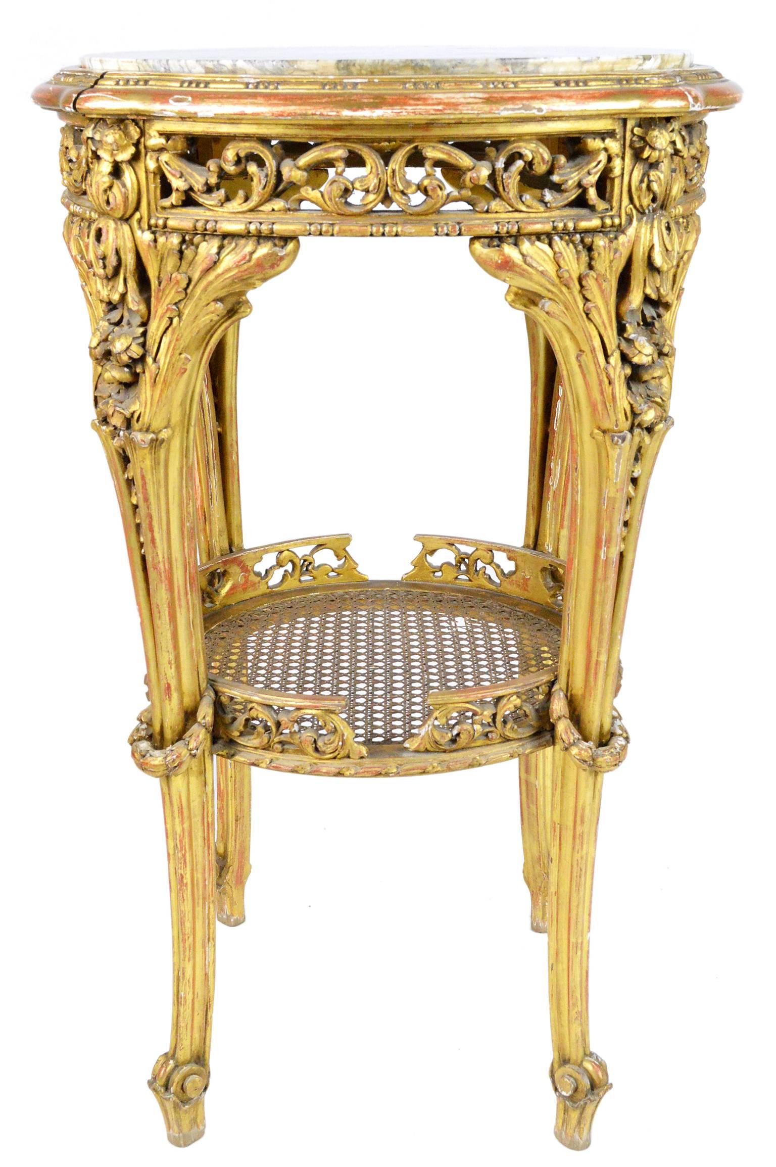 19th Century French Baroque Style Giltwood Marble-Top Table For Sale
