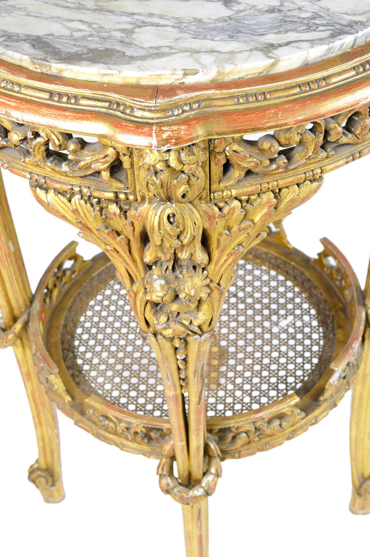 French Baroque Style Giltwood Marble-Top Table For Sale 1