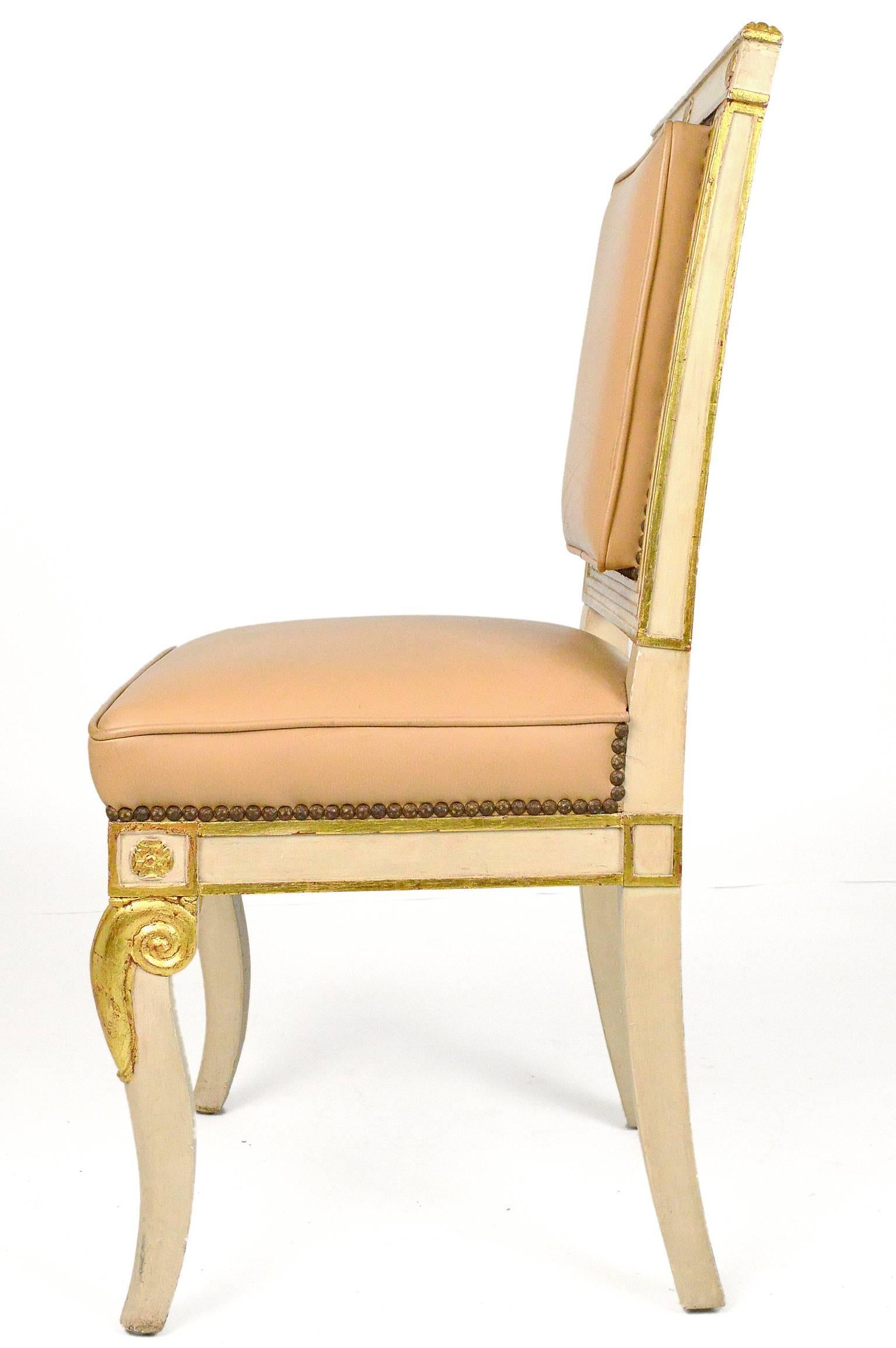 Painted French Empire Leather Covered Side Chair