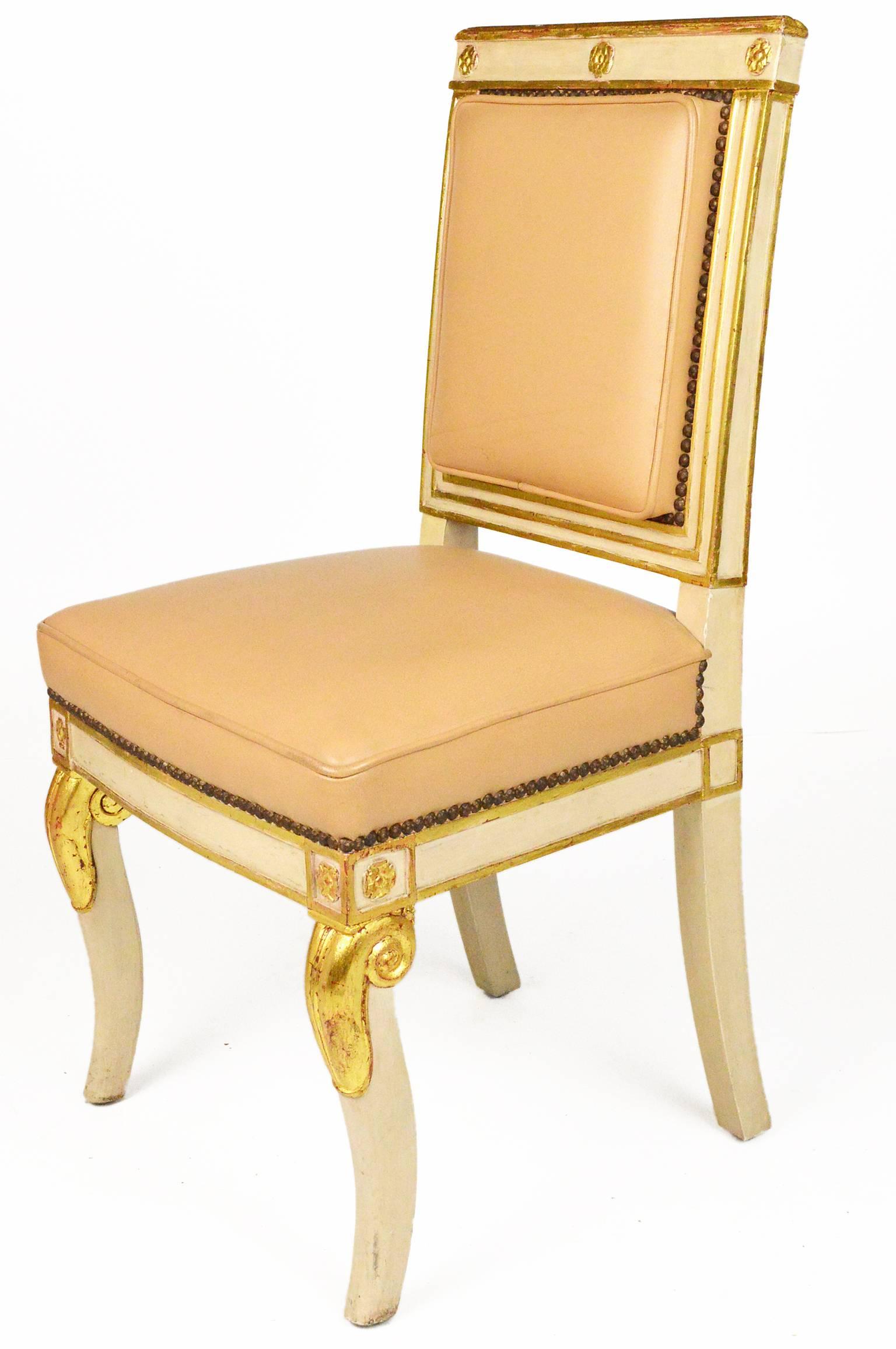 19th Century French Empire Leather Covered Side Chair