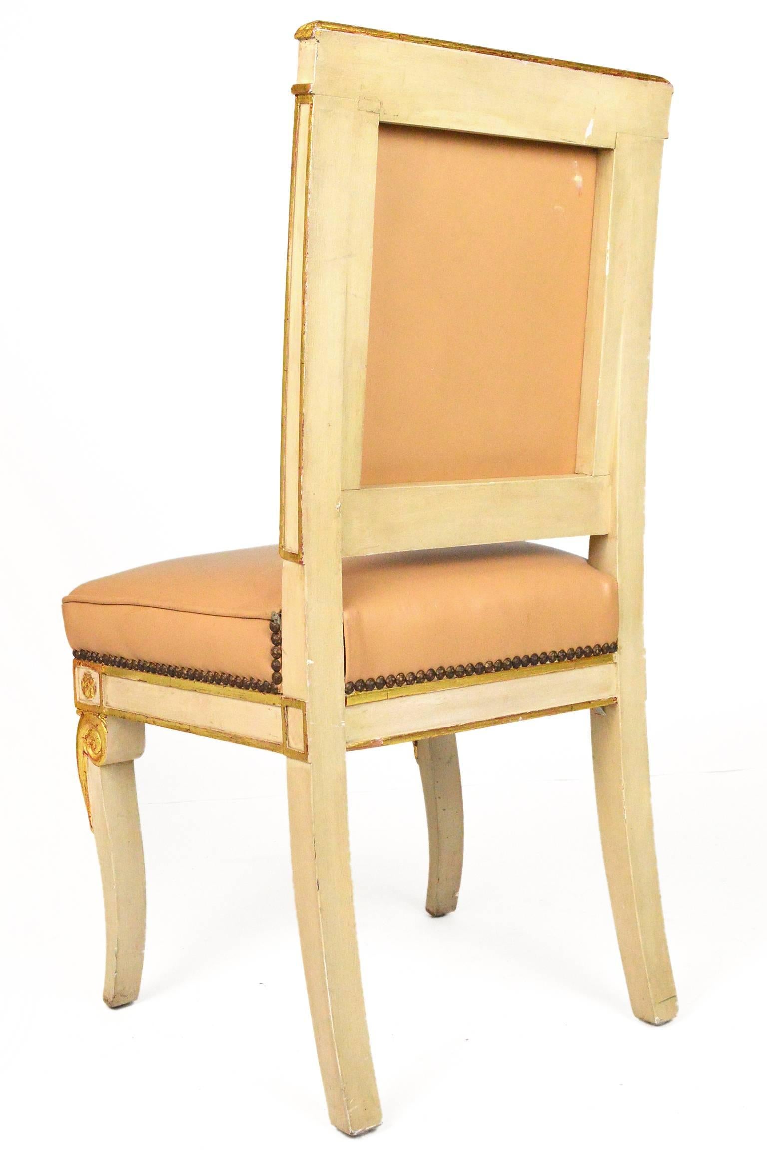 French Empire Leather Covered Side Chair In Good Condition In Atlanta, GA