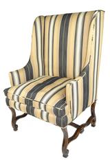 French Walnut Framed Large Scale Wing Chair
