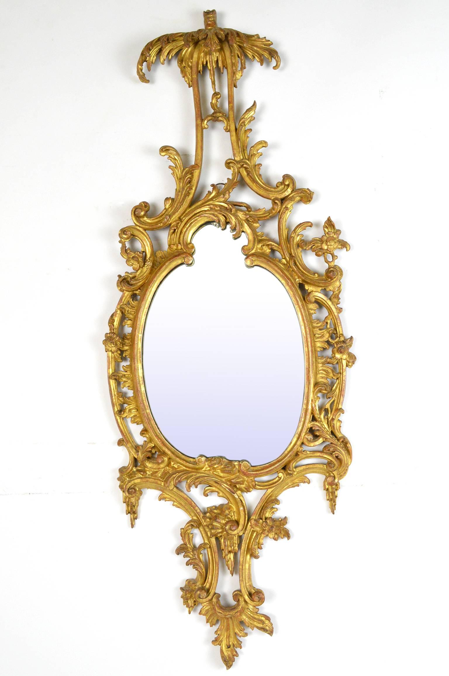 Pair of Chinese Chippendale style mirrors, finely carved with original gilt, circa 1900.