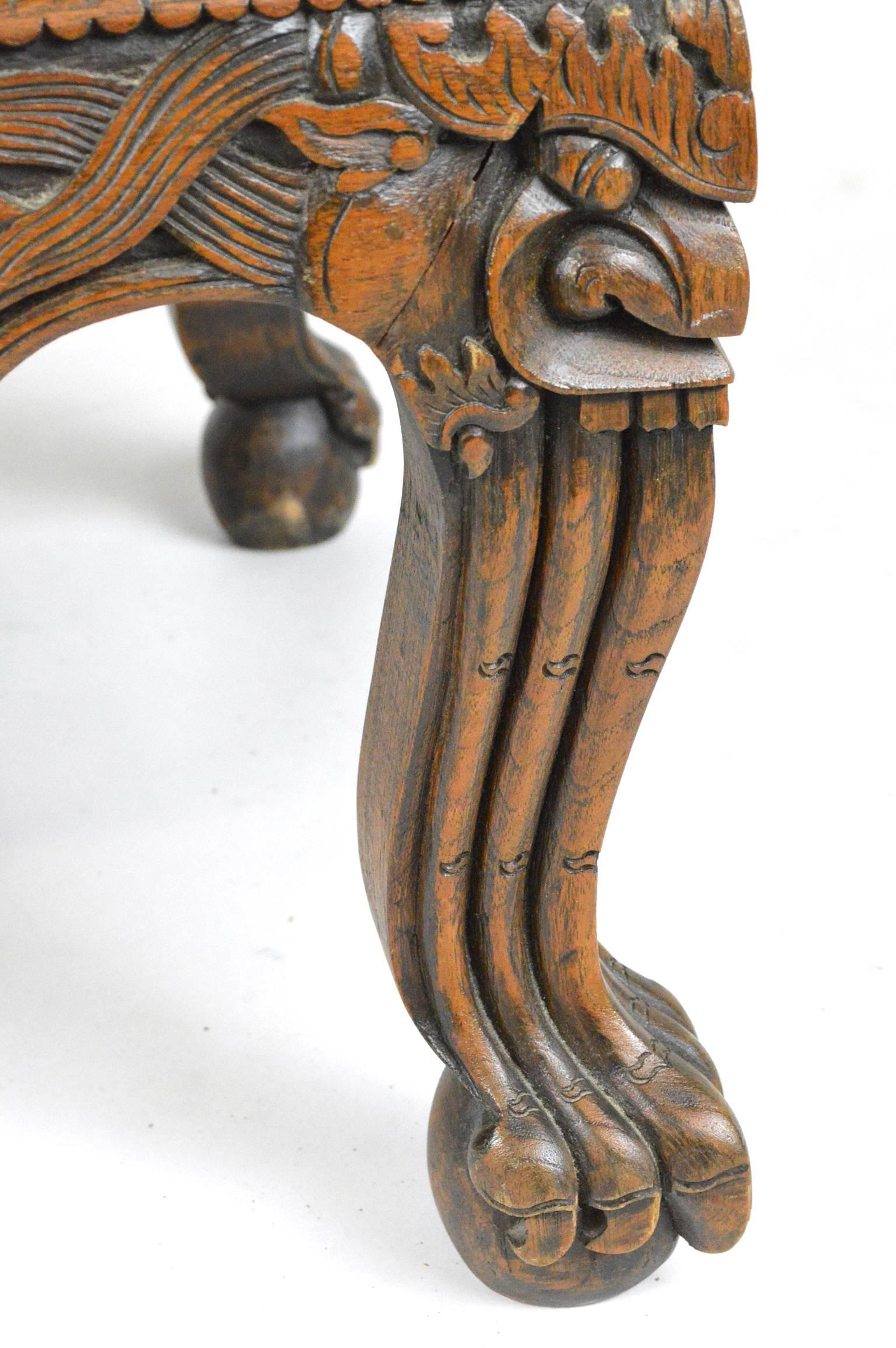 20th Century Asian Carved Teak Wood Bench For Sale