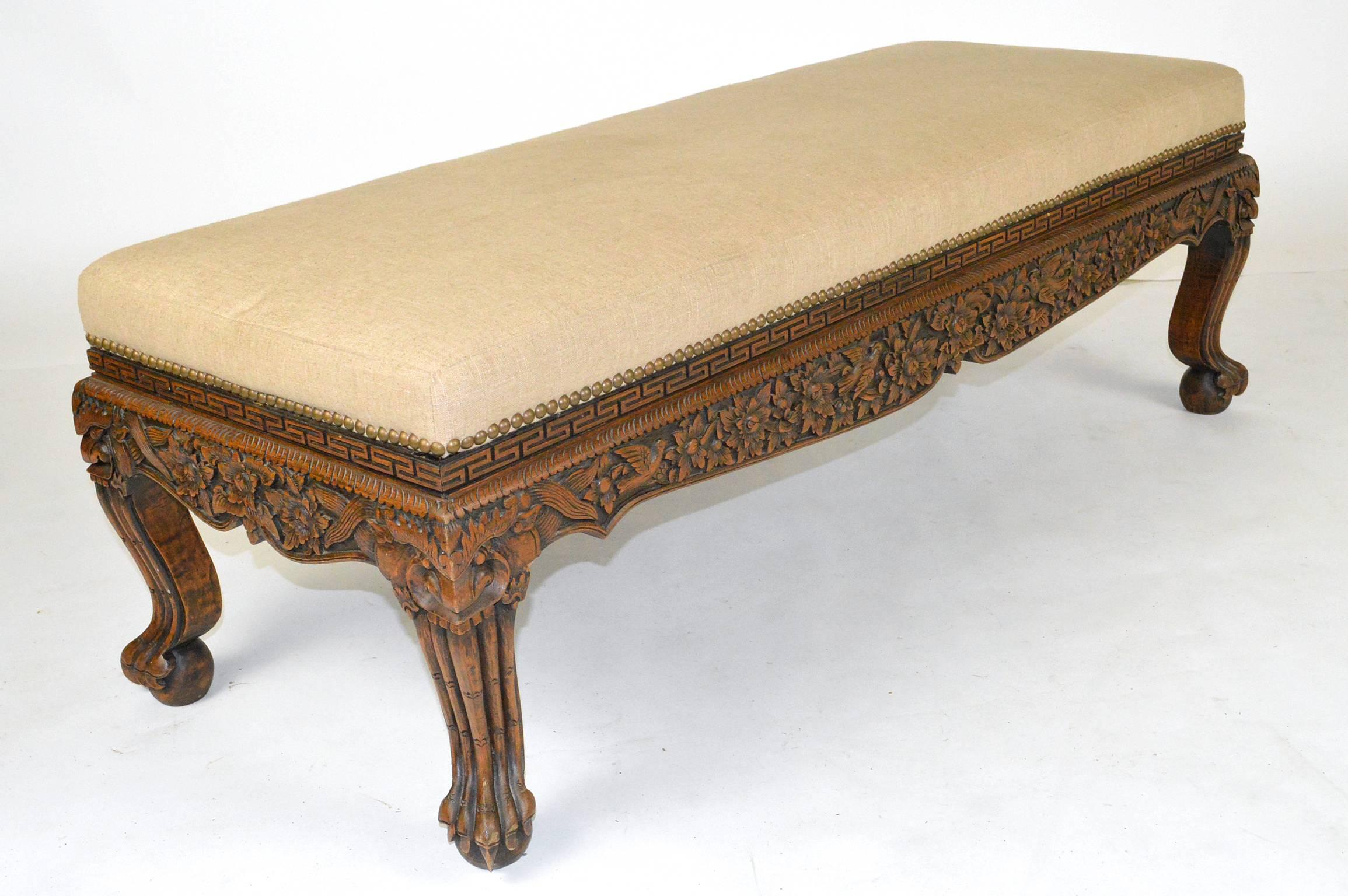 Asian Carved Teak Wood Bench In Good Condition For Sale In Atlanta, GA