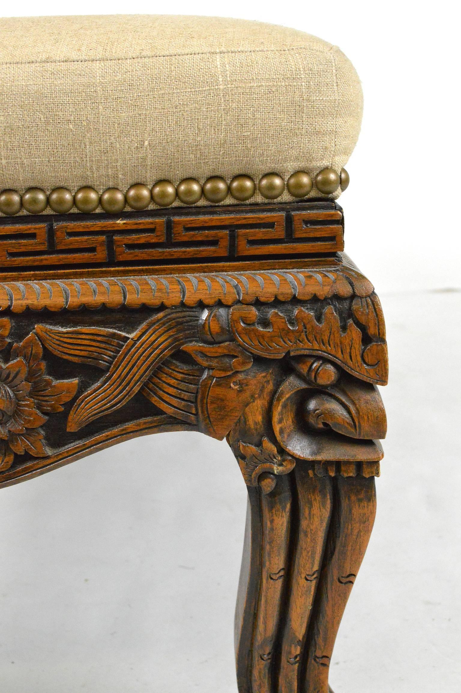 Asian Carved Teak Wood Bench For Sale 2