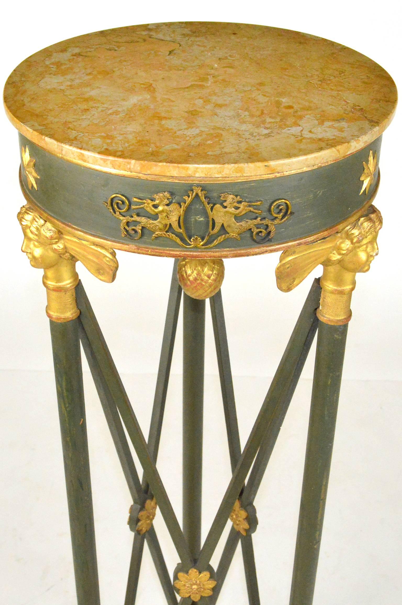 Marble French Empire Style Gilt and Painted Wood Pedestal For Sale