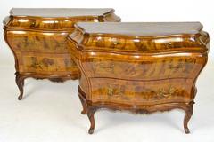 Pair of Bombe Venetian Burled Wood Commodes