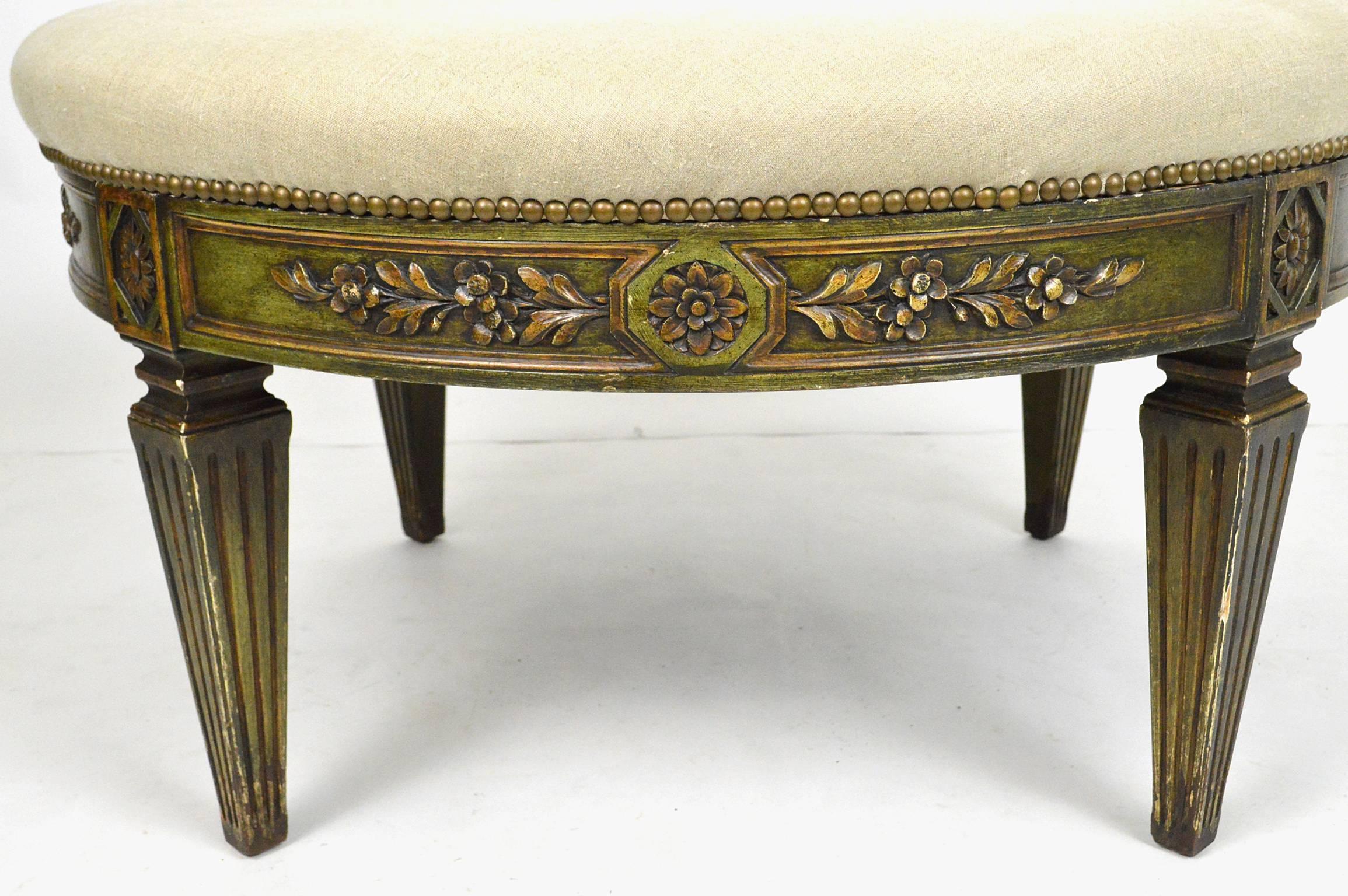 French Neoclassical Style Carved Wood and Painted Ottoman In Good Condition For Sale In Atlanta, GA