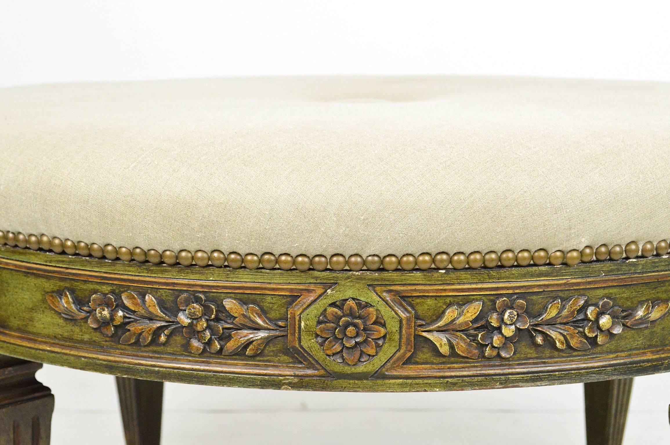 French Neoclassical Style Carved Wood and Painted Ottoman For Sale 1