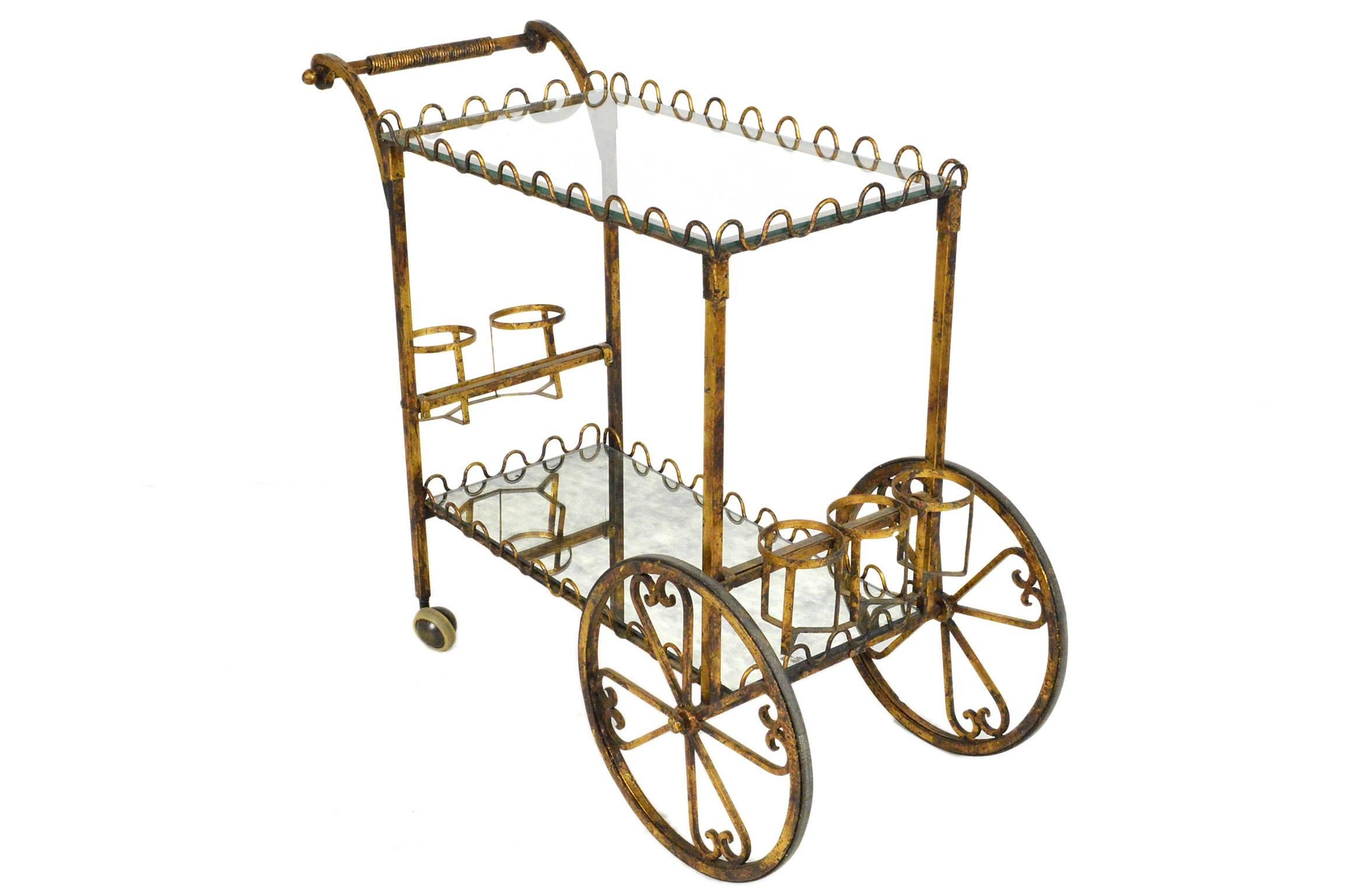 Mid-Century Gilt Iron Bar Cart or Tea Cart In Good Condition For Sale In Atlanta, GA