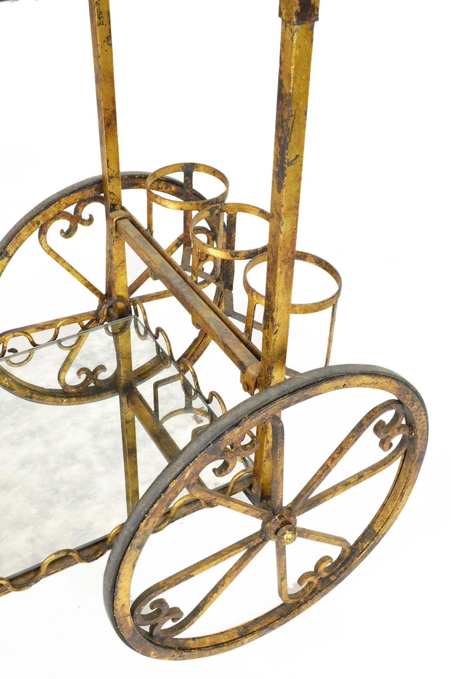 Mid-Century Gilt Iron Bar Cart or Tea Cart For Sale 2