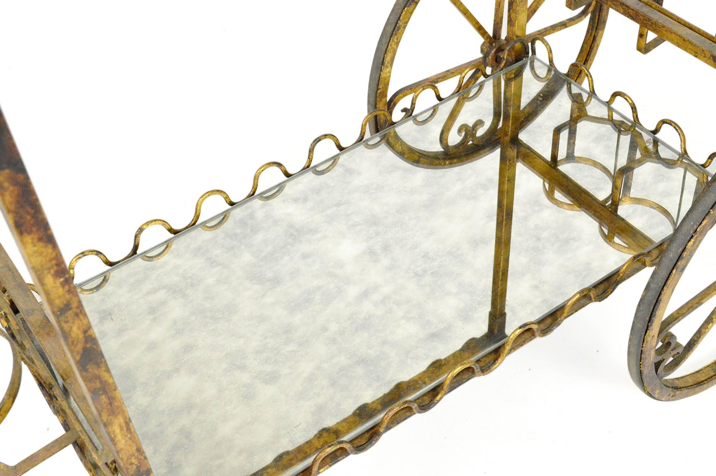 Mid-Century Gilt Iron Bar Cart or Tea Cart For Sale 3