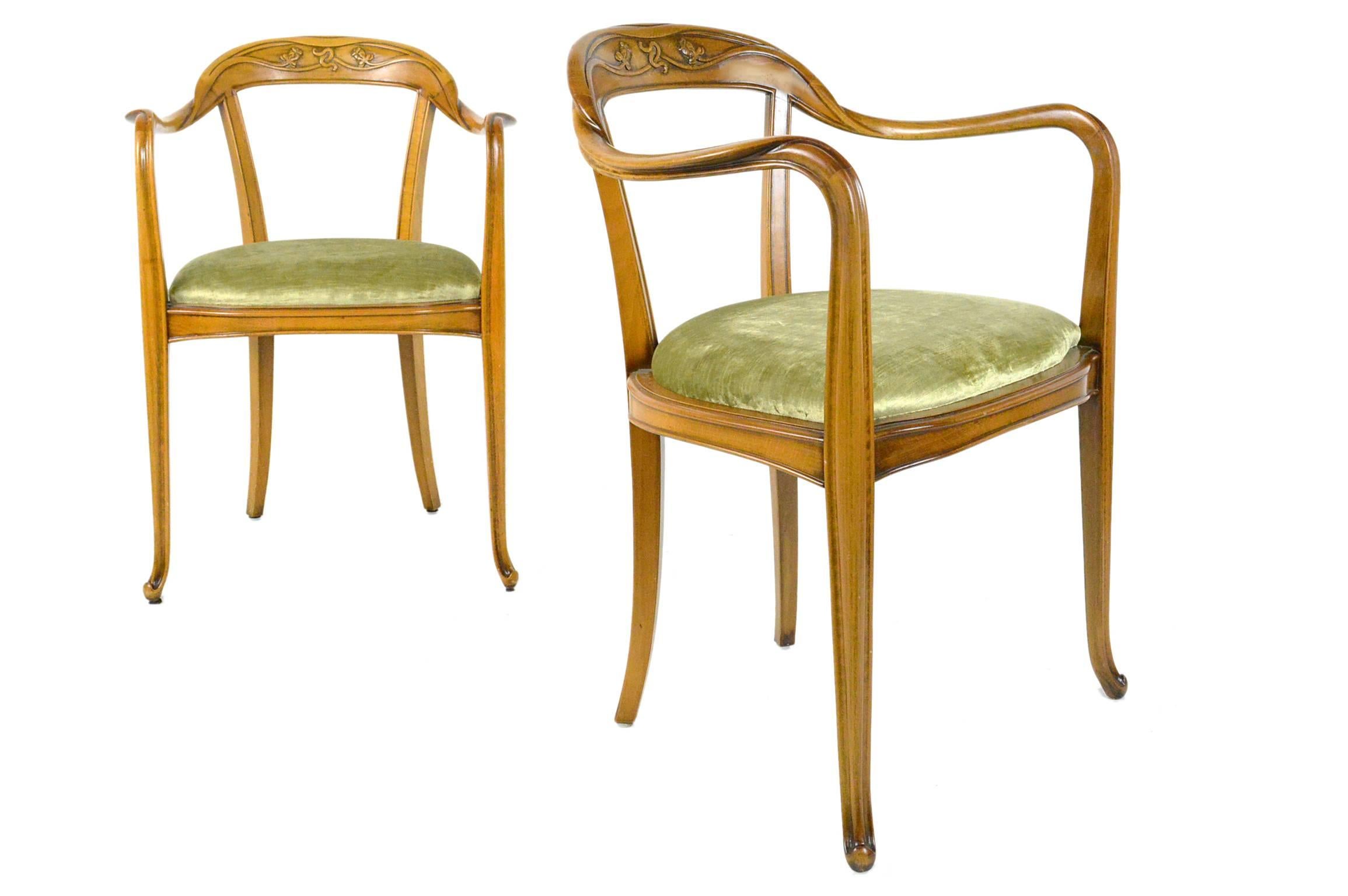 European Set of Four French Art Nouveau Style Armchairs For Sale