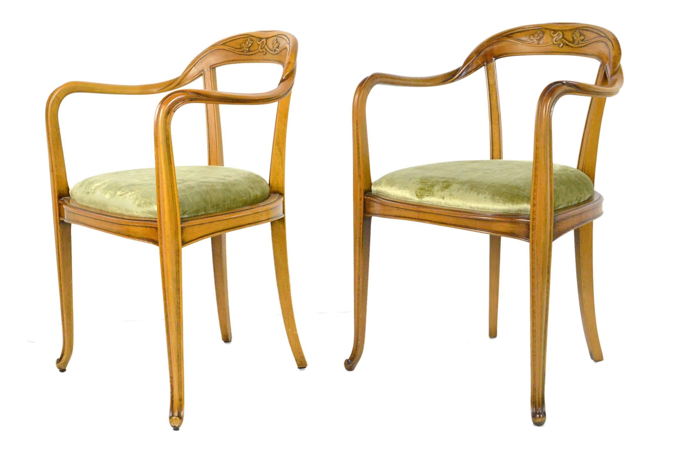 Wood Set of Four French Art Nouveau Style Armchairs For Sale