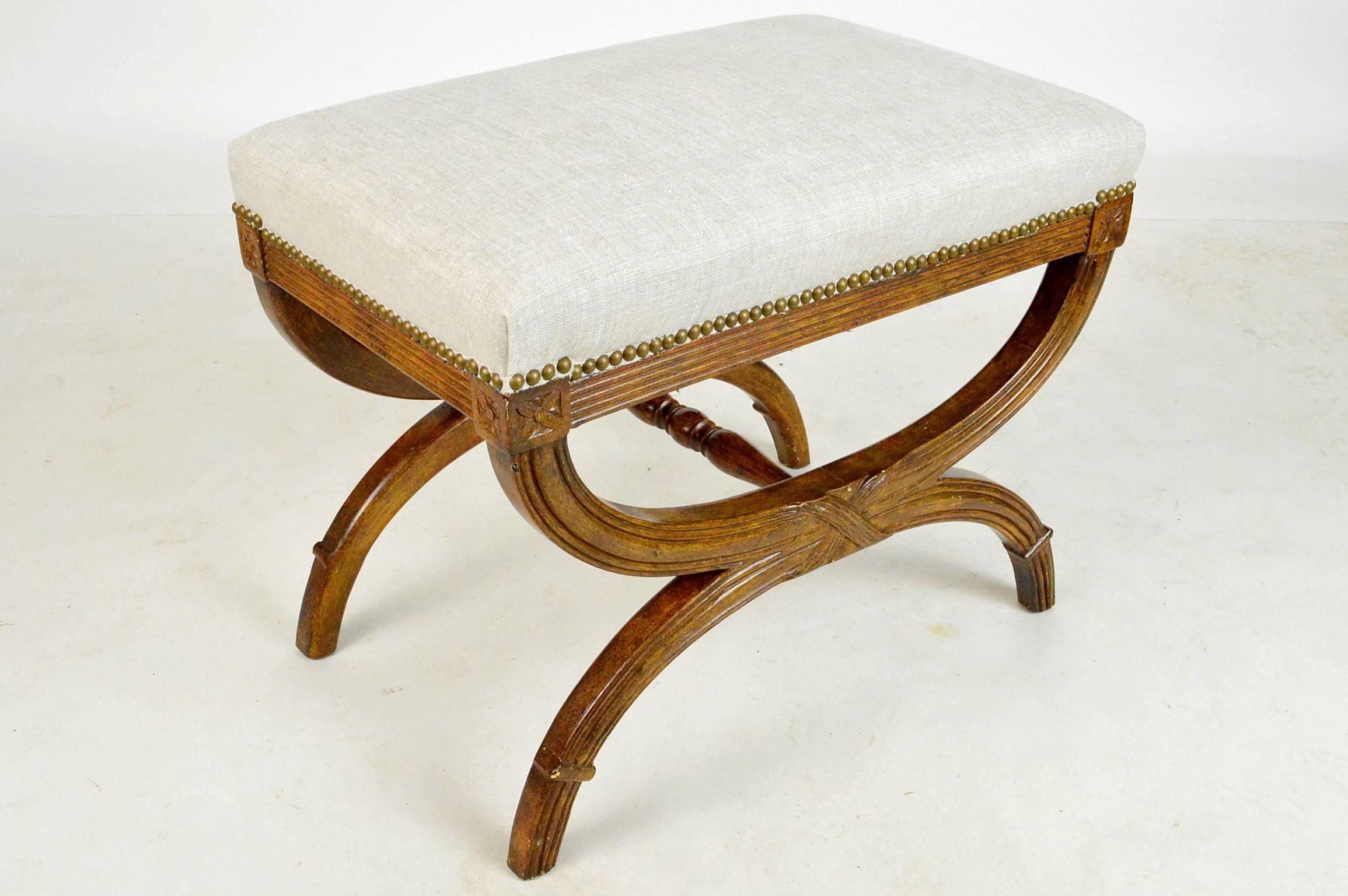 20th Century Regency Style Carved X-Stool