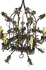 French Renaissance Style Wrought Iron and Gilt Six-Light Chandelier
