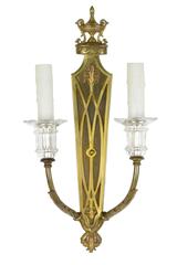 Pair of Neoclassical Style Two-Light Gilt Bronze Wall Sconces