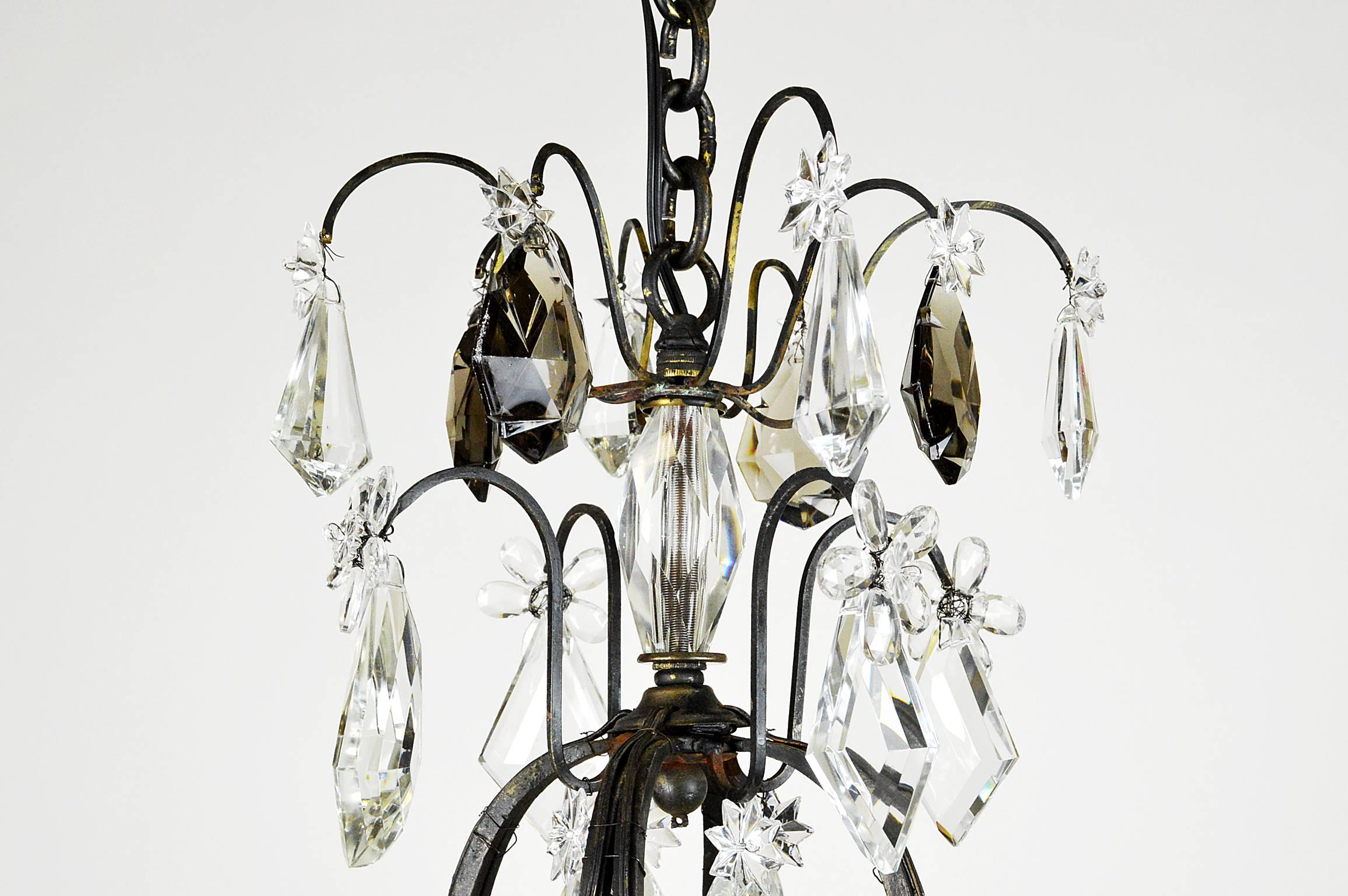 Fine French Iron and Crystal Eight-Light Cage Form Chandelier For Sale 4