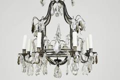 Fine French Iron and Crystal Eight-Light Cage Form Chandelier
