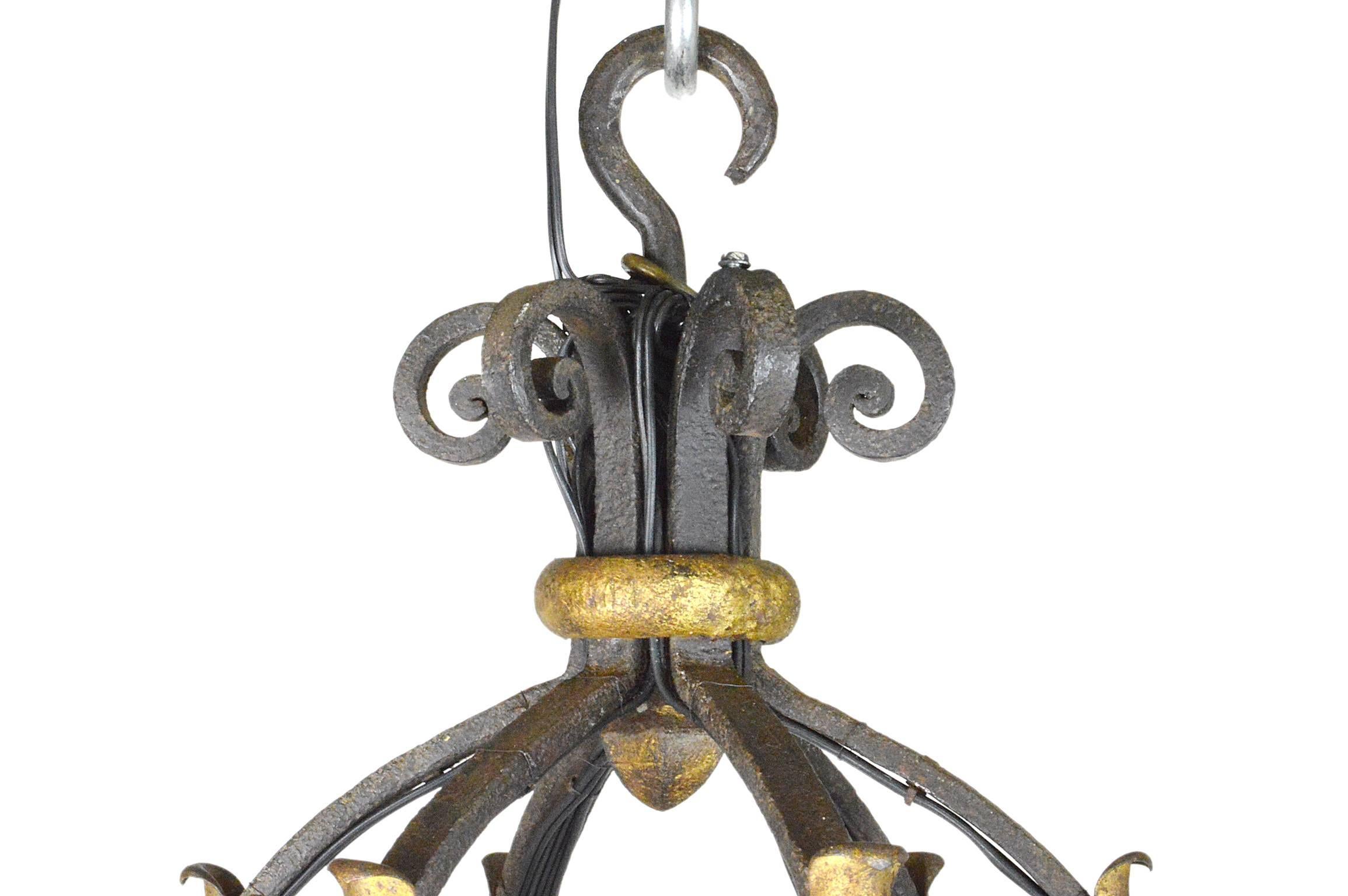 Monumental French Iron Parcel-Gilt Ten-Light Chandelier For Sale 2