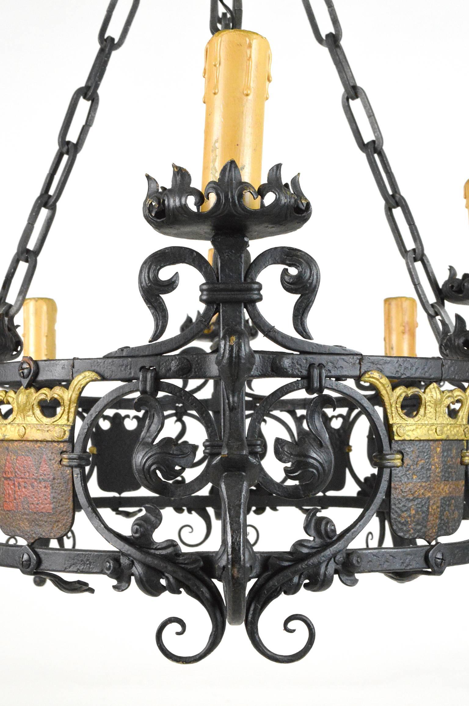 19th Century French Iron and Polychrome Painted Eight-Light Chandelier In Good Condition In Atlanta, GA
