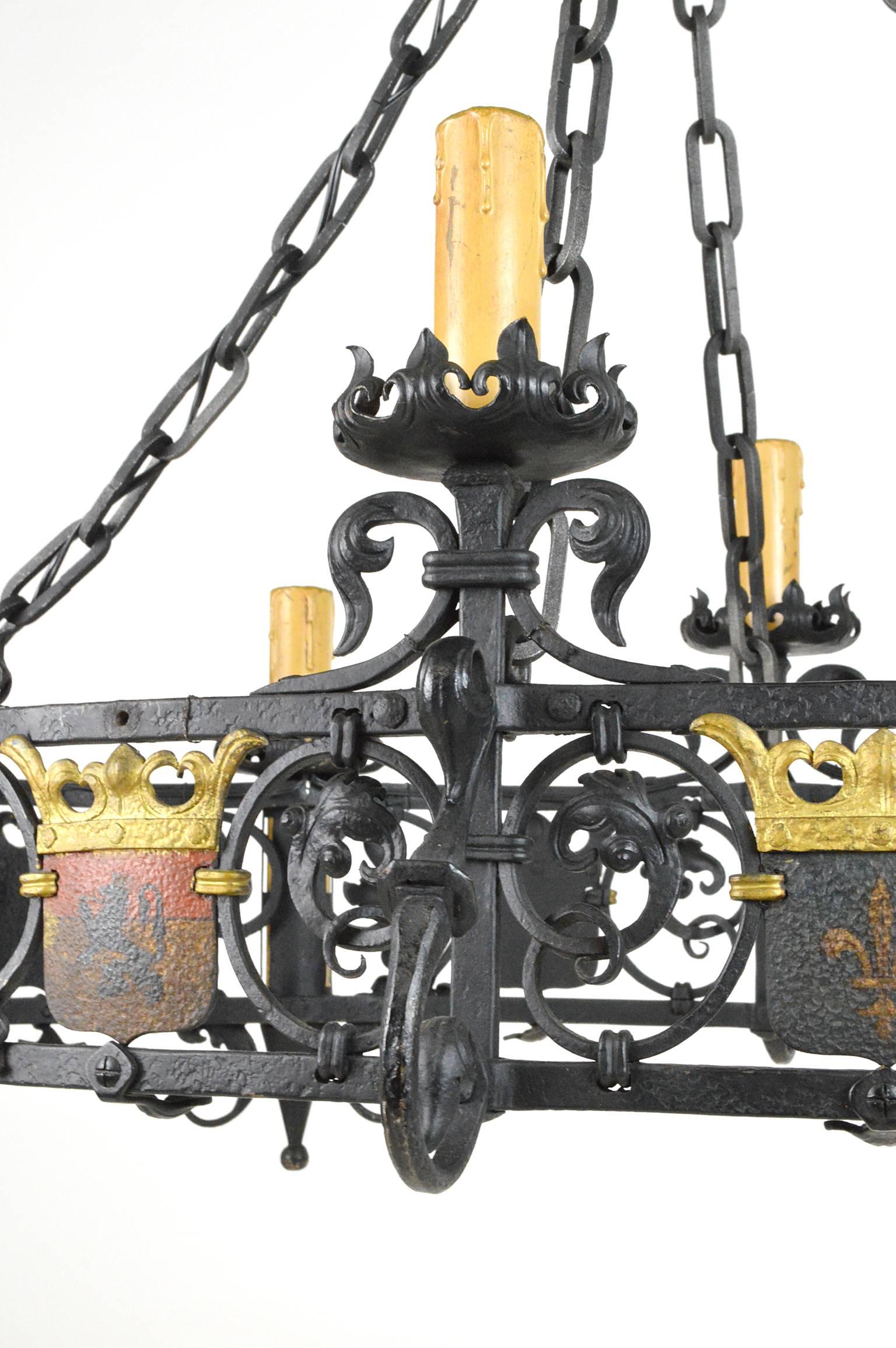 19th Century French Iron and Polychrome Painted Eight-Light Chandelier 3