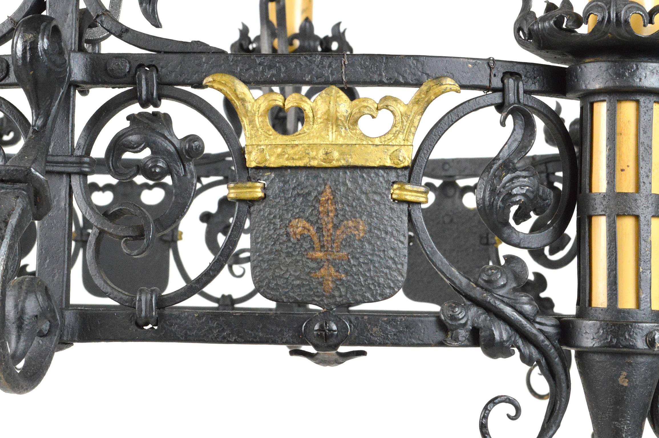 19th Century French Iron and Polychrome Painted Eight-Light Chandelier 7